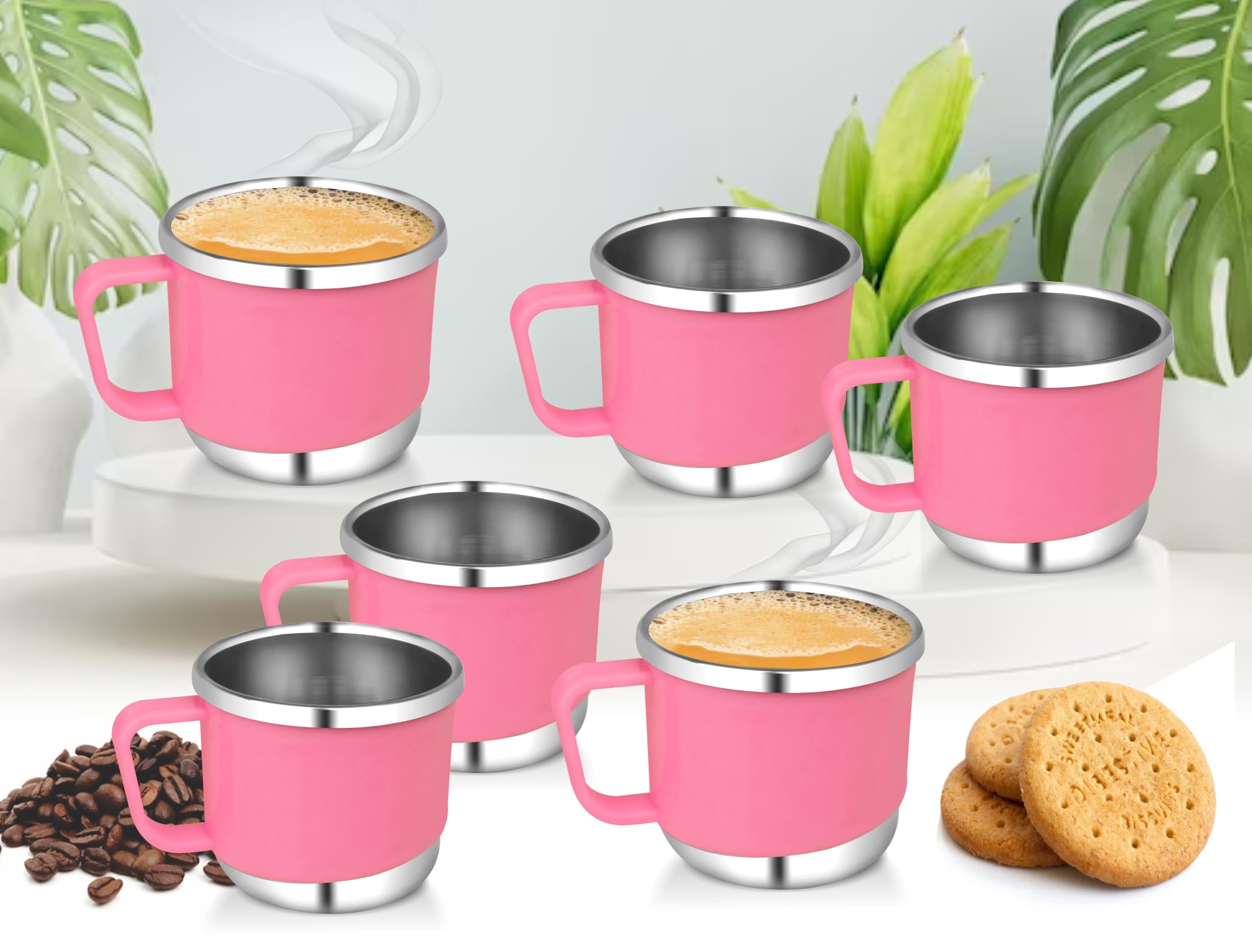 Anixa Creation Classic Pack of 6 Stainless Steel Tea Cup Set | Cups | Coffee Mugs | Payali Set, Mini Cups Set of 6 | Chai ka Cup -Inner Steel Outer Plastic (Light Pink) (B0CR7FT7MK) Amazon Price History, Amazon Price Tracker