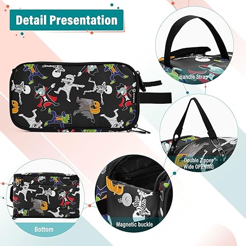 Miniatura 3 de Cartoon Skeleton Hallowmas Happy Halloween Travel Bag Lightweight Capacity Travel Cosmetic Bag for Cosmetic Makeup 11 x 7 Inches