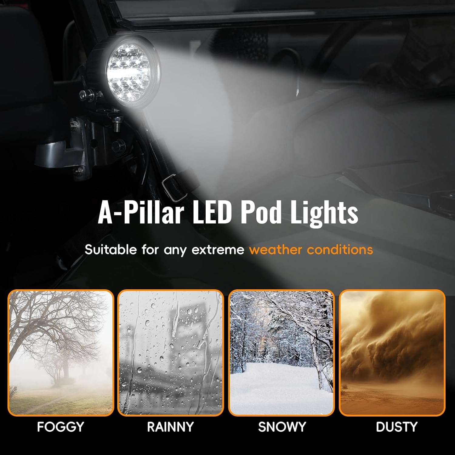 A-Pillar LED Pod Lights Compatible with Honda Pioneer 700-2 700-4 2014-2025, Front Auxiliary Lights with Mounting Bracket Driving Lights LED Spot Work Light Brighter Plug & Play, 2PCS
