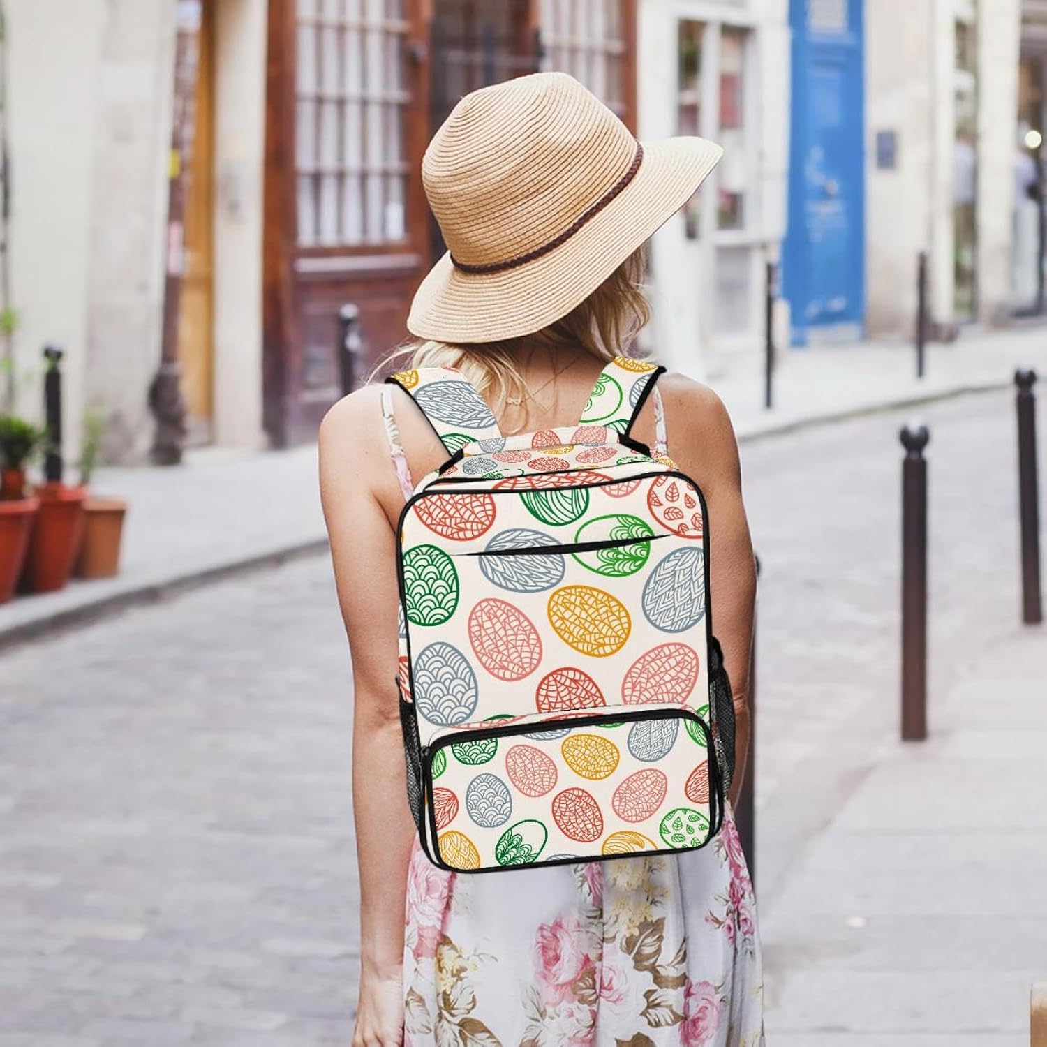 [suojapuku] 女性用の小さなバックパック、ミニ バックパック トラベル バッグ、イースターカラーの卵のパターン、女の子のた