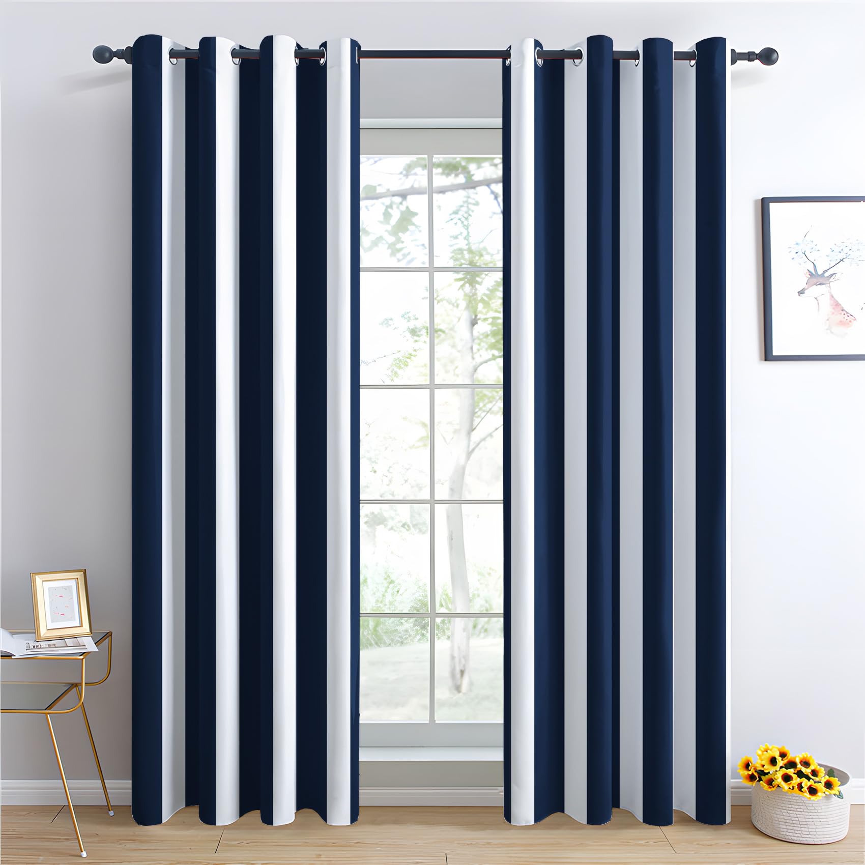 Set Di 2 Tende Oscuranti Con Cielo Notturno E Luna – 107x160 Cm Ciascuna, In Poliestere, Per Camera Da Letto E Soggiorno, Blu E Bianco - 3