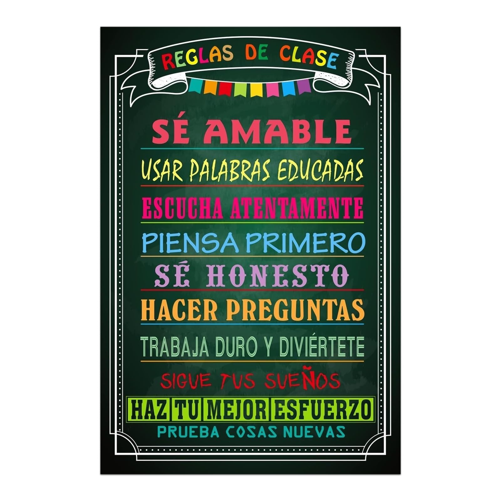 MDBJTCYZN School Spanish Classroom Decor Motivational Poster Español Quotes for Learning Students Wall-Art(Framed,16x24inch(40x60cm))
