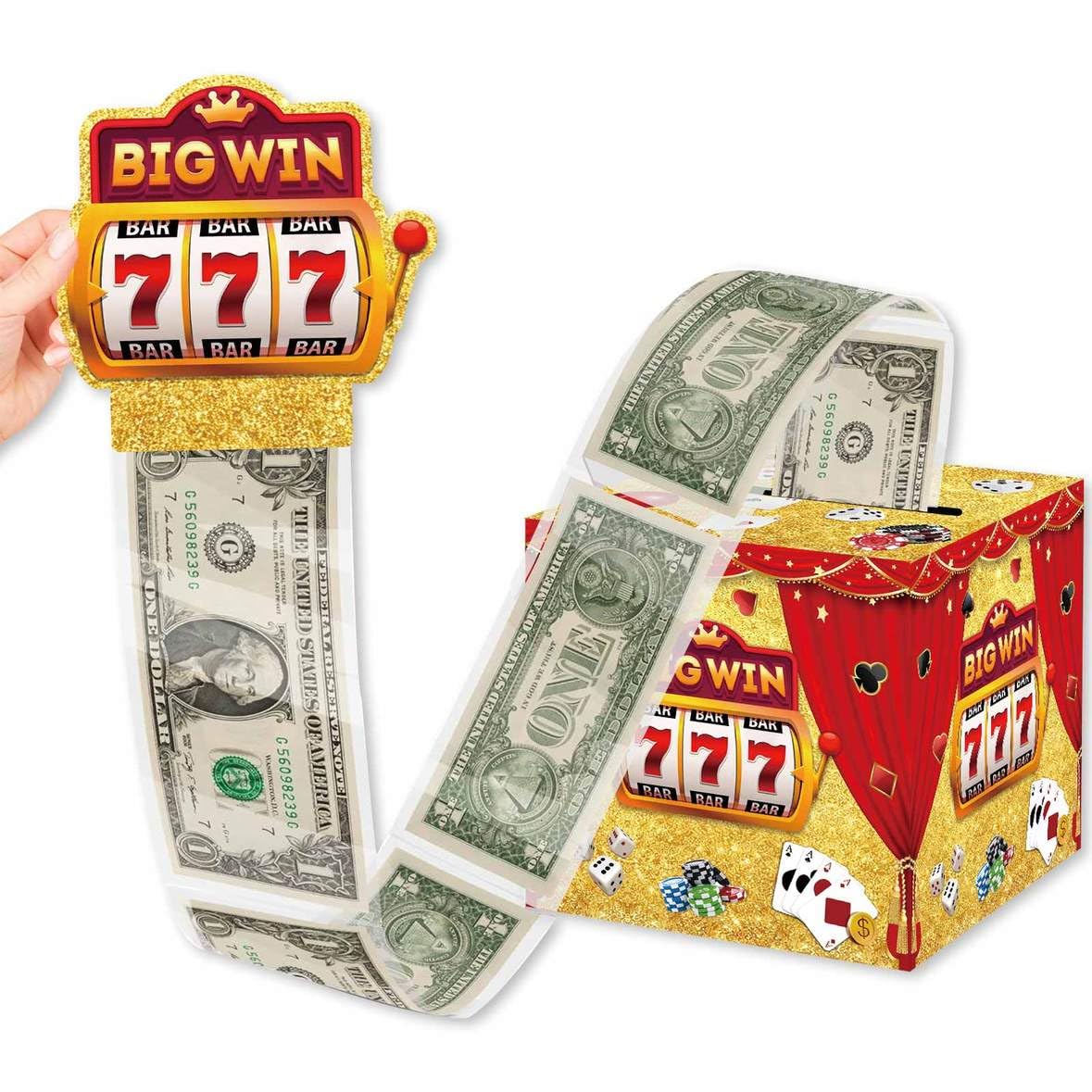 LEWRCPPY Casino Birthday Party Money Gift Box Big Win Happy Birthday Poker Box with Draw Strip Las Vegas Pull Out Cash Boxes Casino Theme Party Decorations for Casino Night