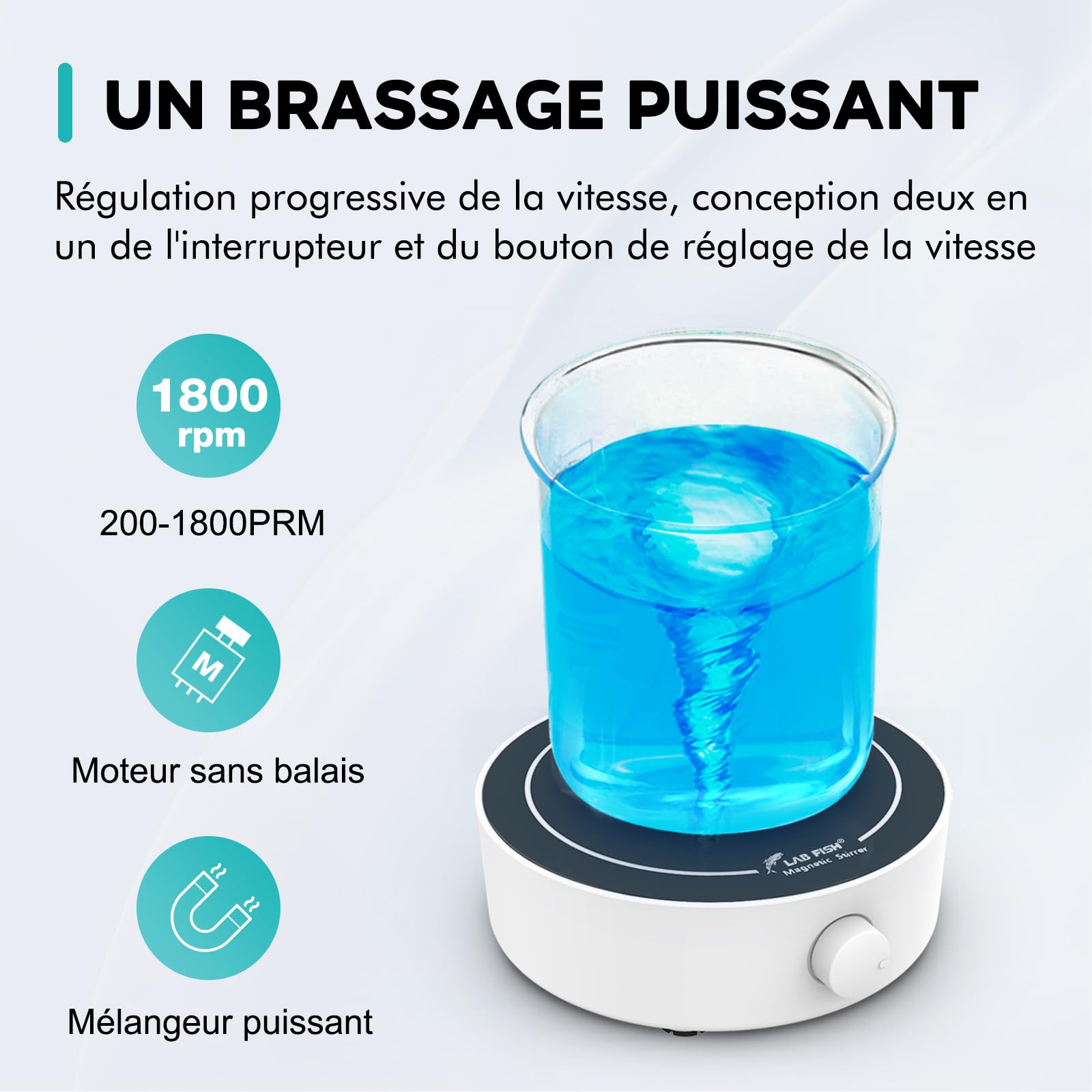 LAB FISH Agitateur Magnétique 350-1800PRM Mélangeur Magnétique 3000ml Agitateur Aimanté & Barre D'agitation Pour Le Laboratoire