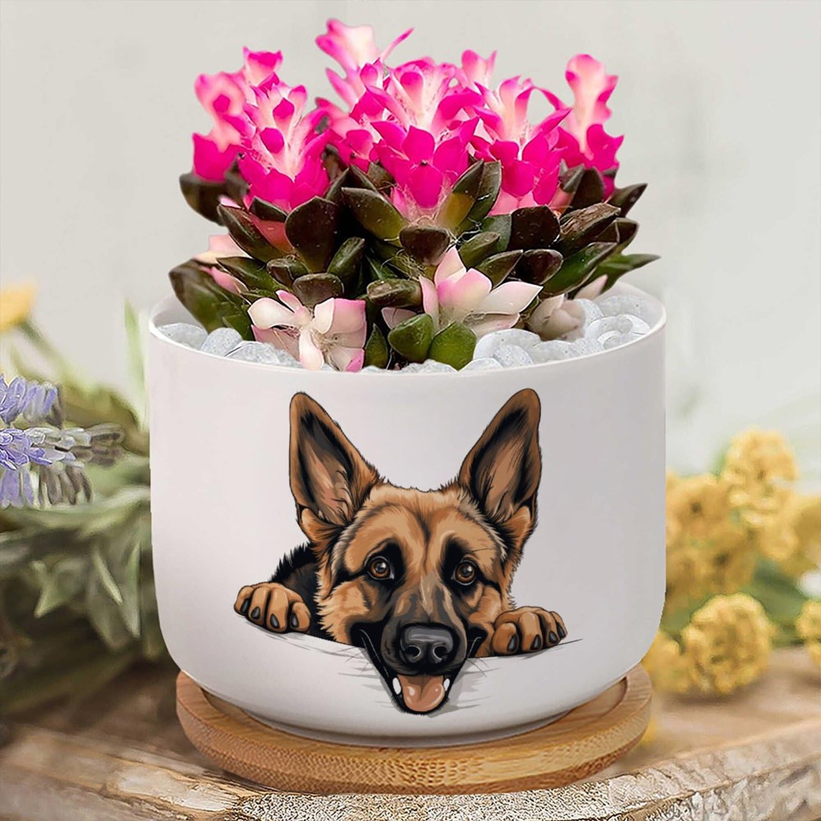 Yelolyio Personalized Planters Ceramic German Shepherd Small Plant Pot Ceramic Pet Dog Succulent Pot Flower Pots for Indoor Plants