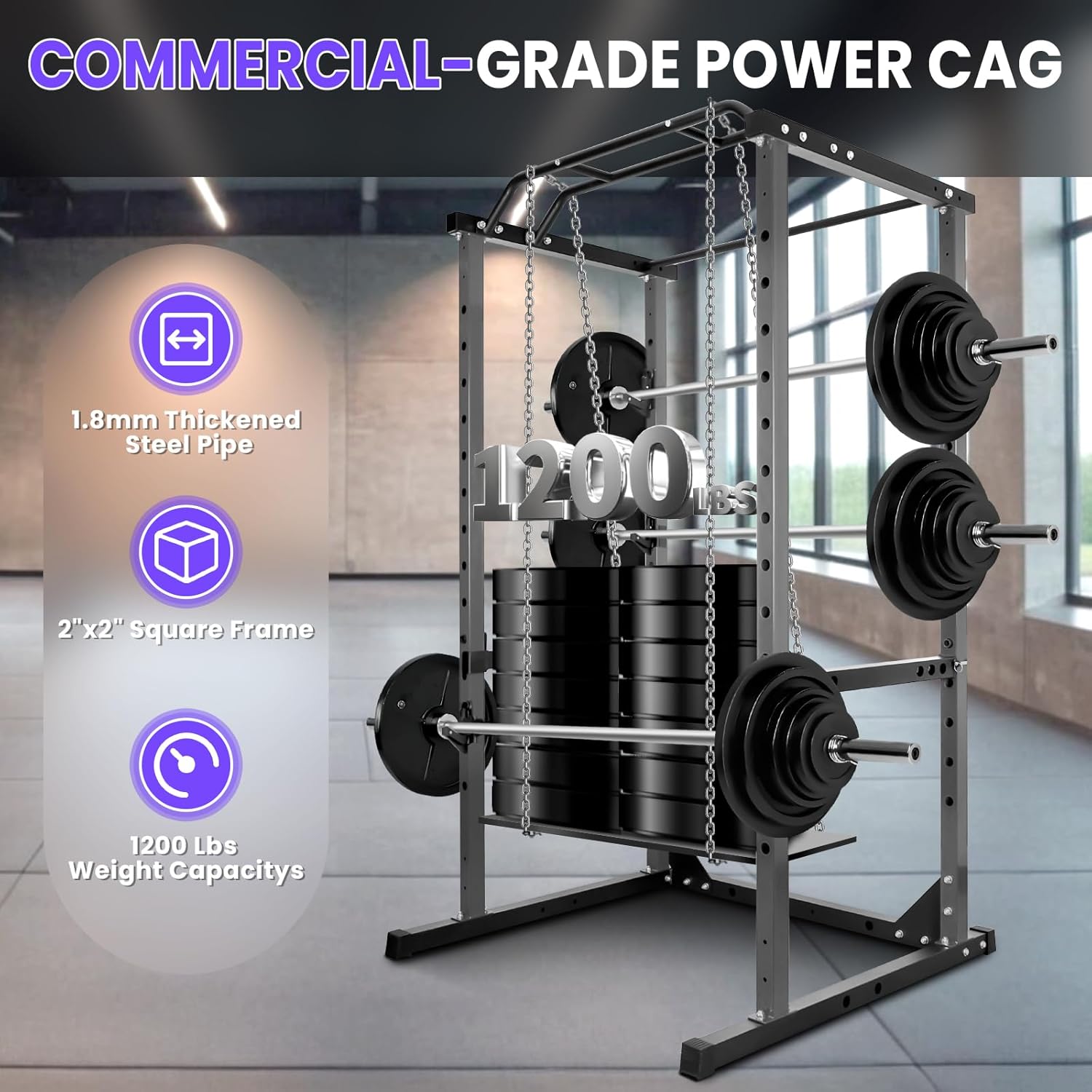 Power Cage, F16 Squat Rack, All-In-One 1200 Lb.Half Rack Weight Lifting Capacity Power Rack For Home Gyms (Black)