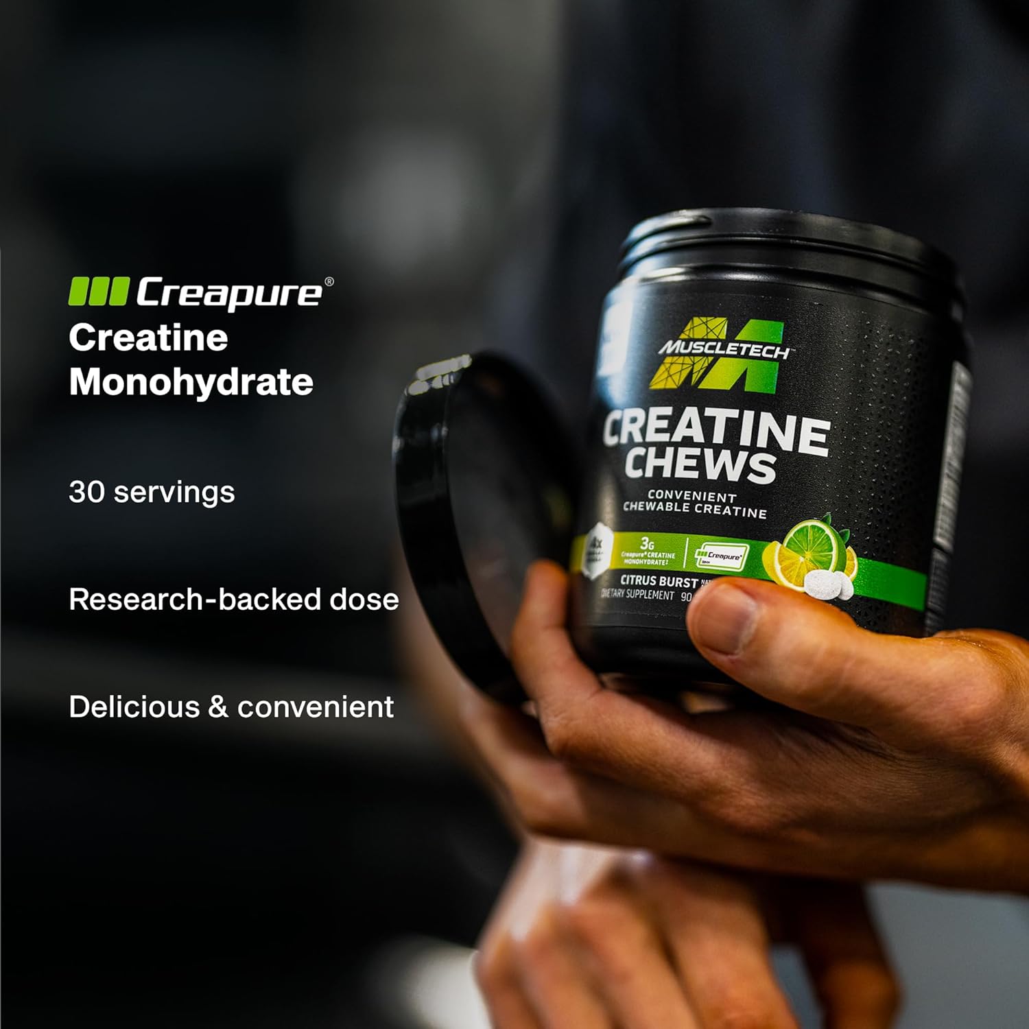 MuscleTech | Creatine Chews | Creapure Monohydrate Supplement for Muscle Recovery, Muscle Builder & Energy Boost | Pre Workout Supplement for Men & Women | Citrus Birst | 90 chewable Tablets - Image 4