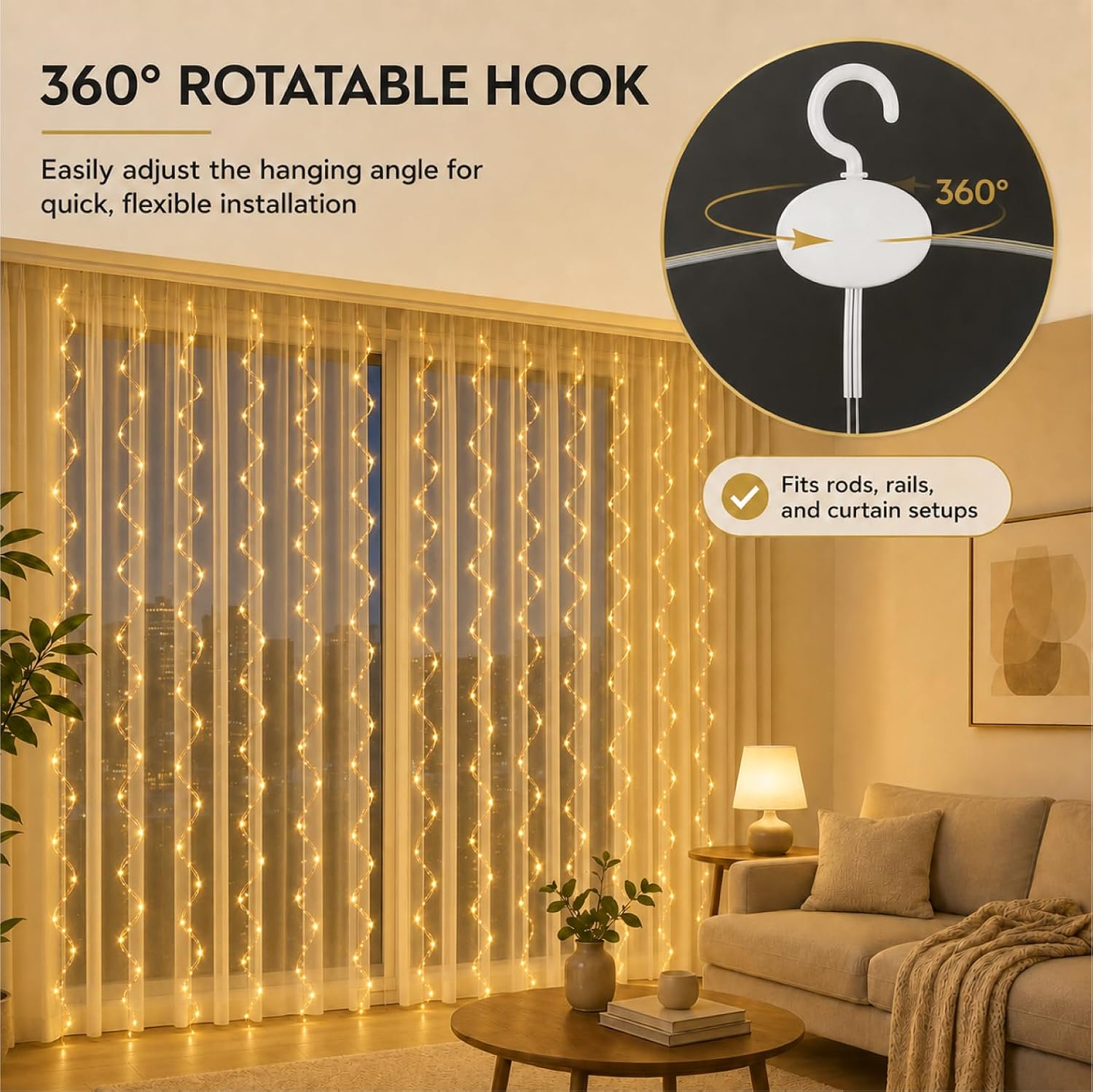 ZSJWL 300 LED Curtain Fairy Lights with Remote, 9.8 × 9.8 Ft, USB Plug in