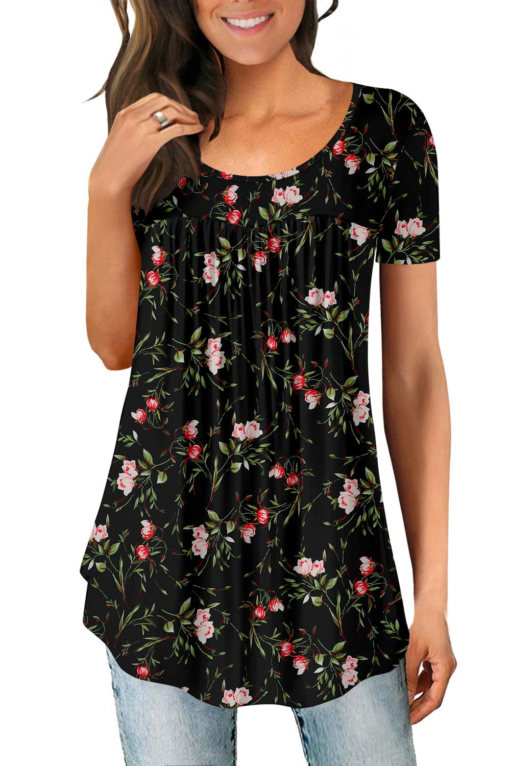 MagrittaWomens Blouse Summer Short Sleeve Shirt Crew Neck Casual T-Shirt Tunic Tops