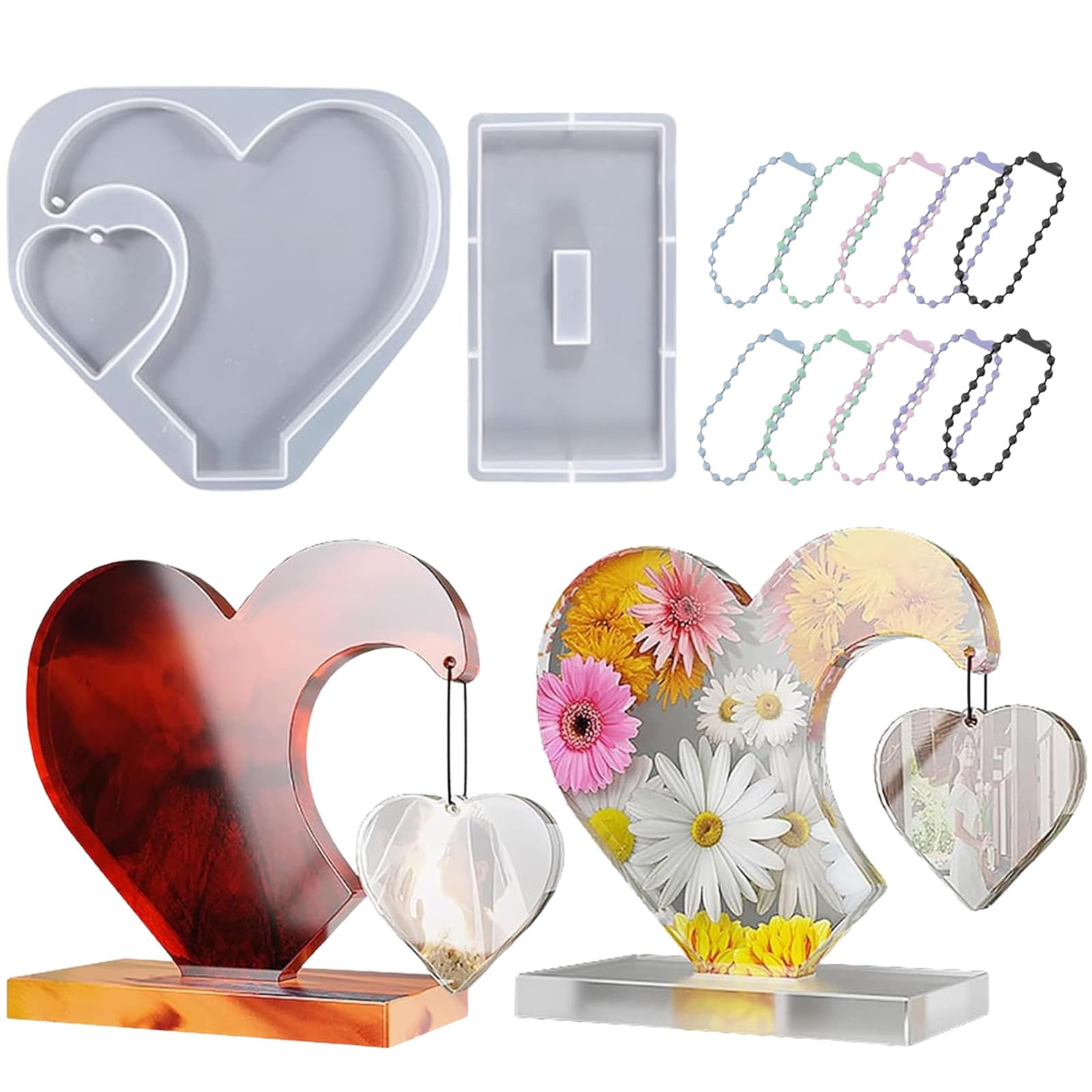 Resin Art Kit with Moulds, Resin Art Material Set for DIY Crafting, Create Personalized Photo Frames and Wedding Souvenirs, 12-Piece Resin Moulds Collection with Bead Chains in Assorted Colors-image-40