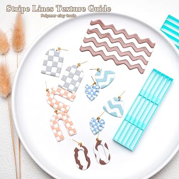 TAINSKY Stripe Tool Polymer Clay Cutters, Checker Board Maker for Making Earrings Jewerl, 5 Pcs Stripe Lines Texture Guide, Clay Earring Cutters, Polymer Clay Earrings Tools