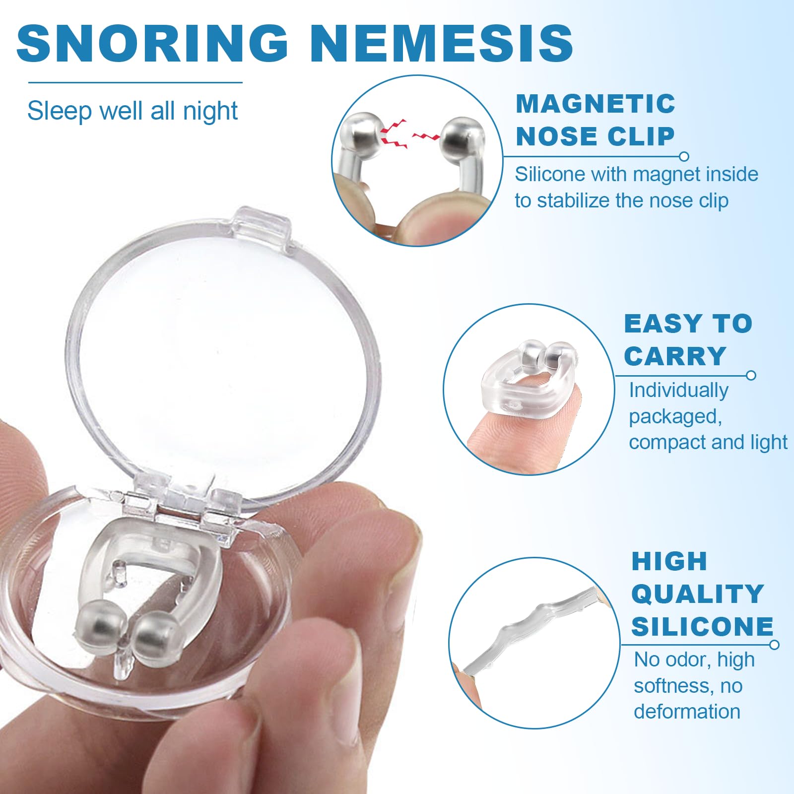 8 pcs Antirronquidos Nariz, Dilatadores Nasales Anti-Ronquidos de Silicona, Dilatador Nasal Anti Ronquidos Clips Nasales Magnéticos, Mejora la Respiración para ayudar a Dormir