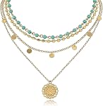Boho Necklaces for Women Layered Turquosise Beaded Necklace Western Jewelry for Women Cowgirl Cowboy Country Necklace Sequin Coin Necklaces Country Concert Accessories Bohemian Boho Western Jewelry