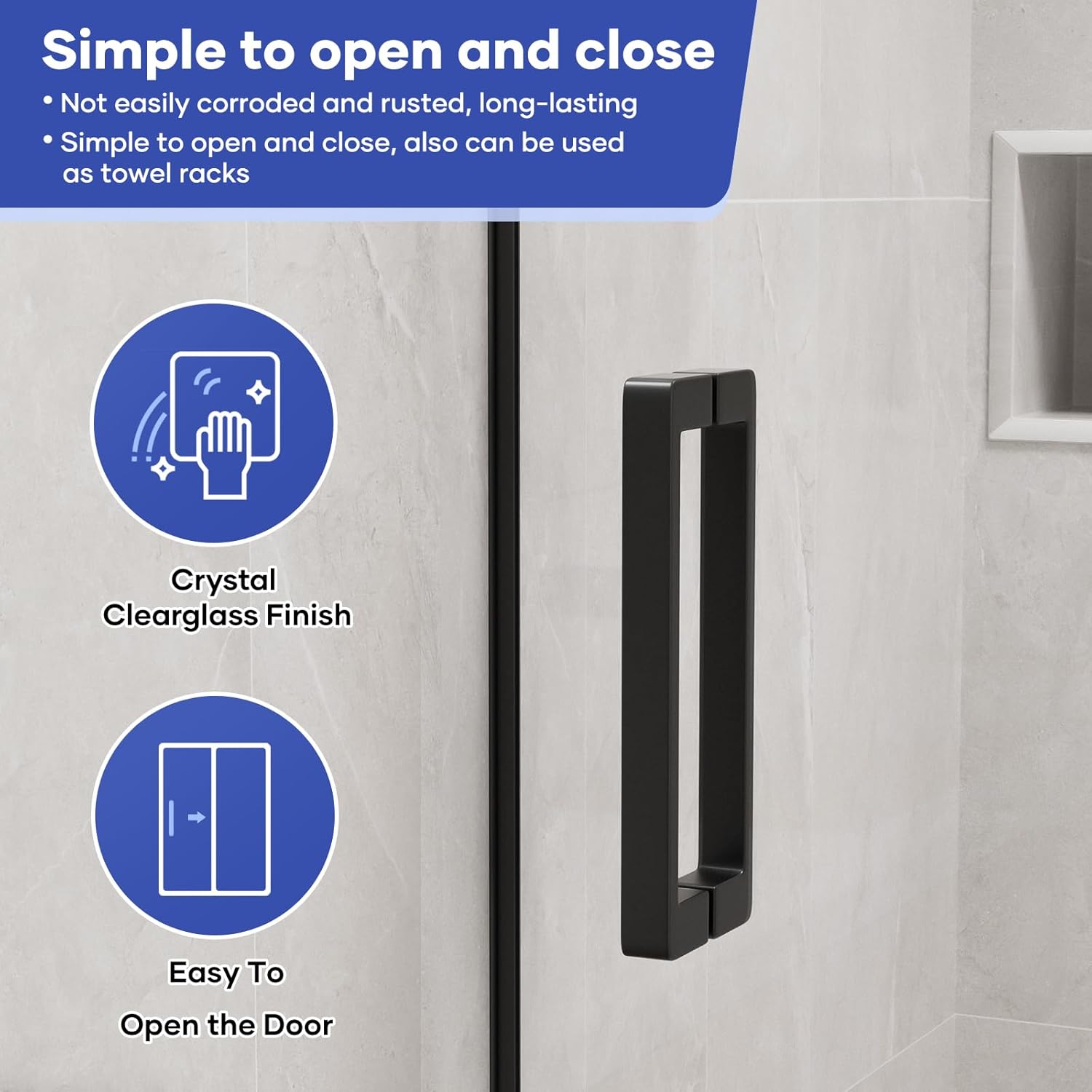 Venice Frameless Shower Door 60 in W x 74 in H,5/16"(8mm) Clear Tempered Glass Door, Bathroom Shower Door with 18 inch Pull Handle, Stainless Steel Hardware Black