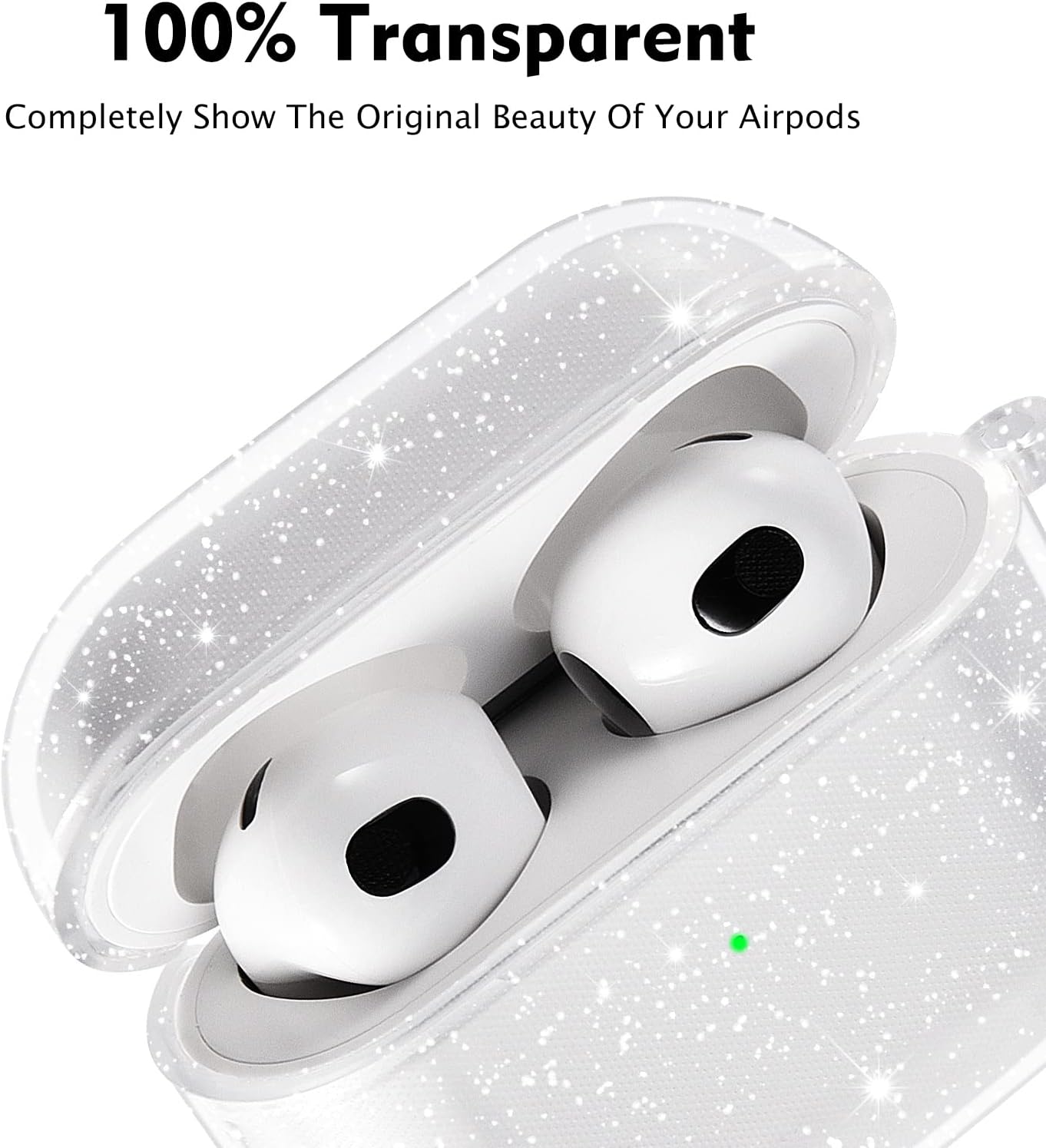 KOREDA Compatible with AirPods 3 2021 3rd Generation Case Cover, Soft Clear TPU Transparent Protective Shockproof Case Designed with Keychain for AirPod 3 Charging Case (Glitter Clear)