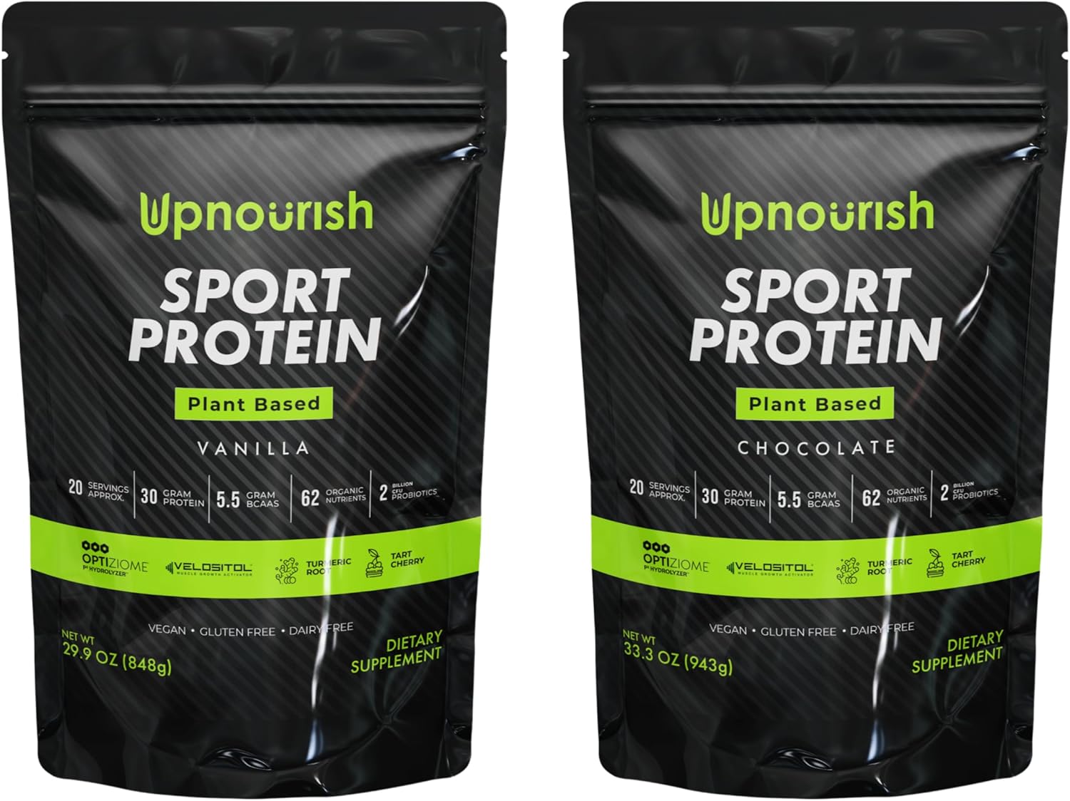 UpNourish Plant Based Sport Protein Powder Vanilla and Chocolate