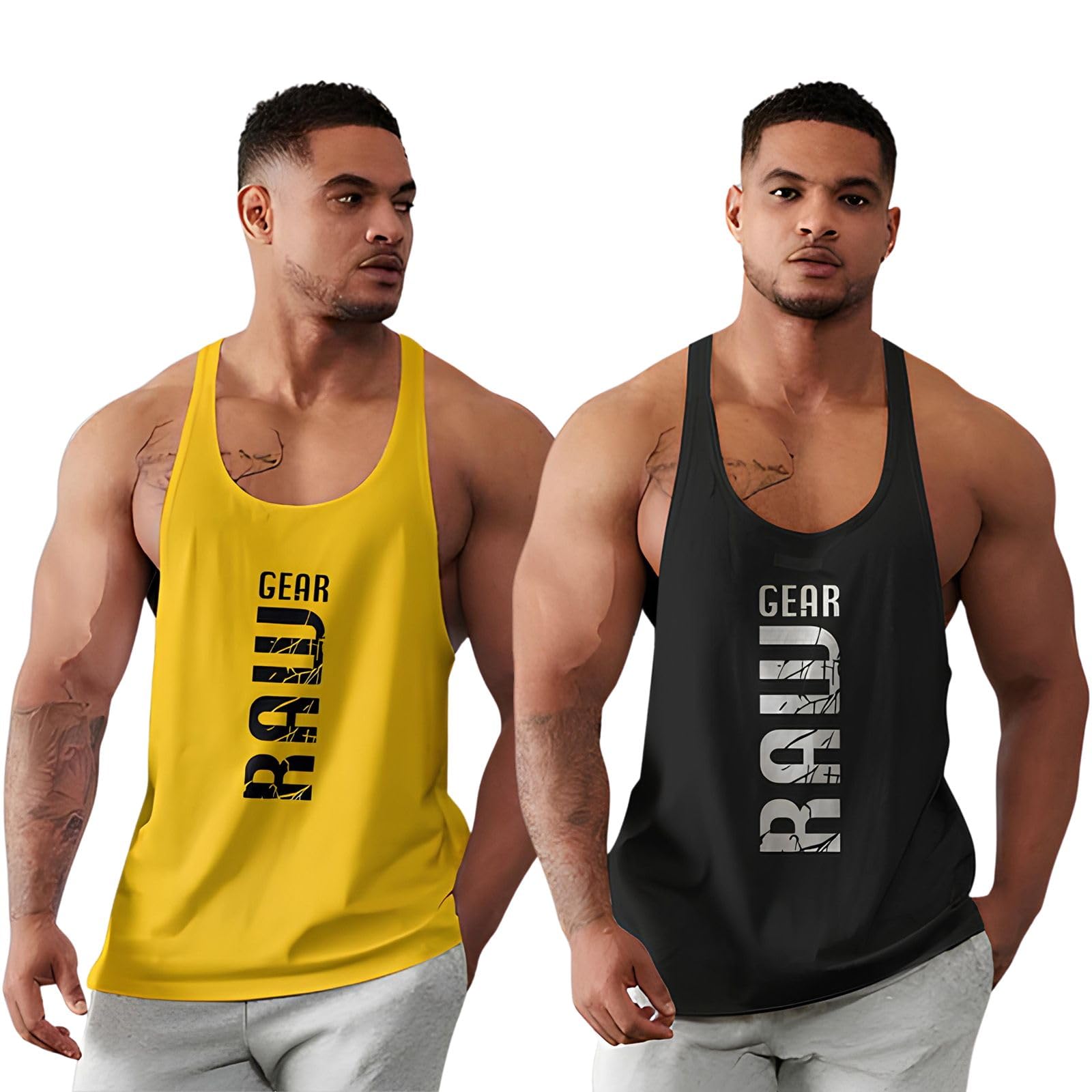 BAB Printed Gym Vest | Motivational Stringer Vests for Men – Bold Workout Wear | Scoop Neck | Combo Vests