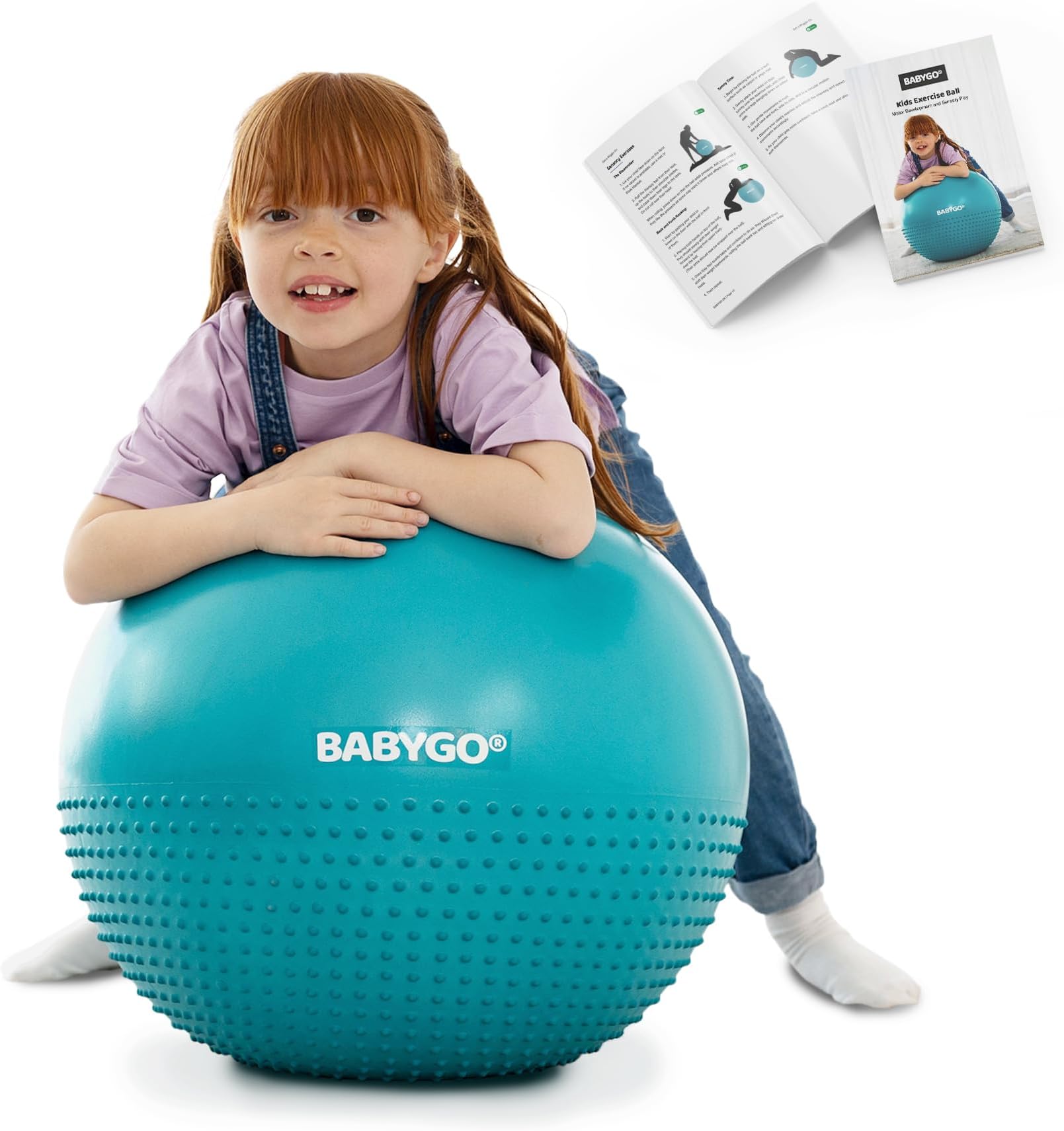 BABYGO® Sensory Exercise Ball | Peanut Ball for Kids Children | Autism Therapy Calming Development Activities Motor Skills | Exercise Book & Pump Included