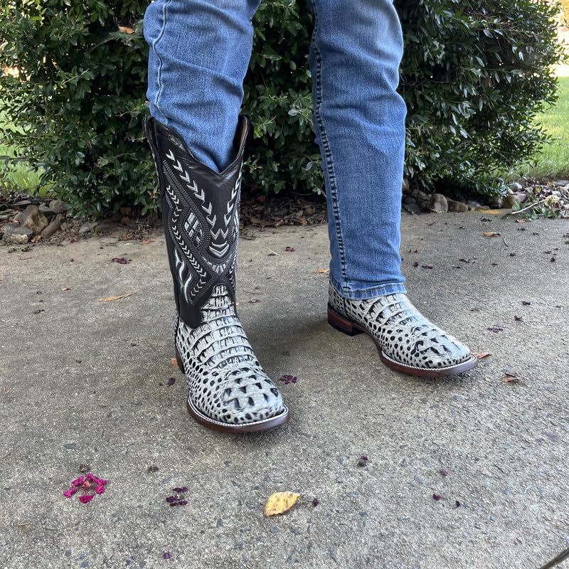 Image of Men's Alex Exotic Caiman Python Western Cowboy Boots Square Toe Pull On Tall Shaft bota de vaquero para hombre