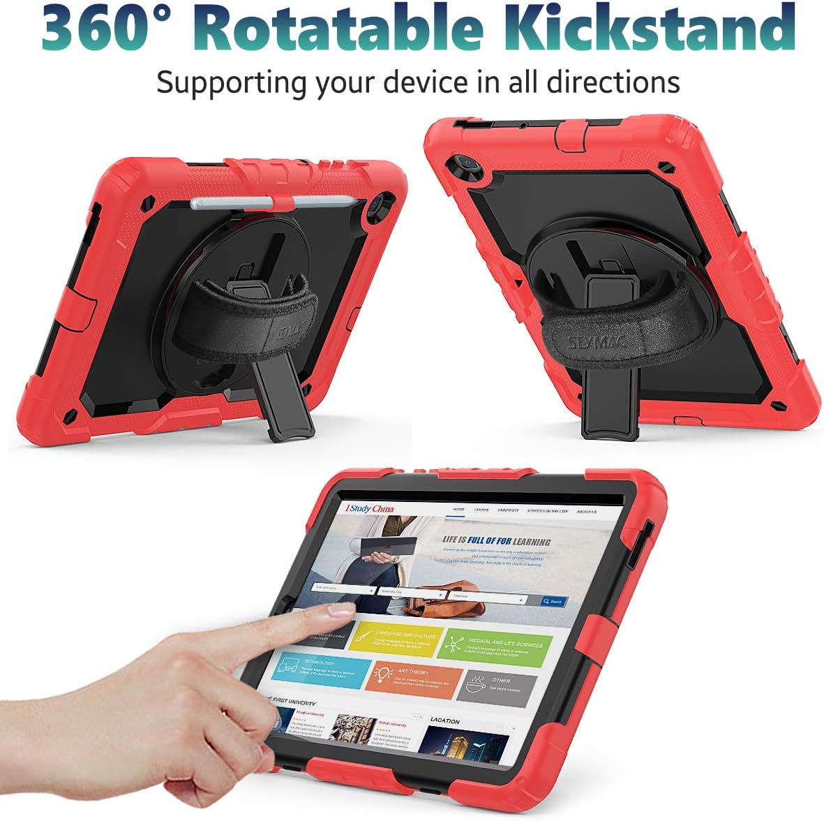 SEYMAC stock Case for Samsung Galaxy Tab S6 Lite Case 10.4” with Screen Protector [360 Rotating Hand Strap/Stand], Drop-Proof Case for Tab S6 Lite 2022/2020 SM-P610/P613/P615/P619 (Black+Red)