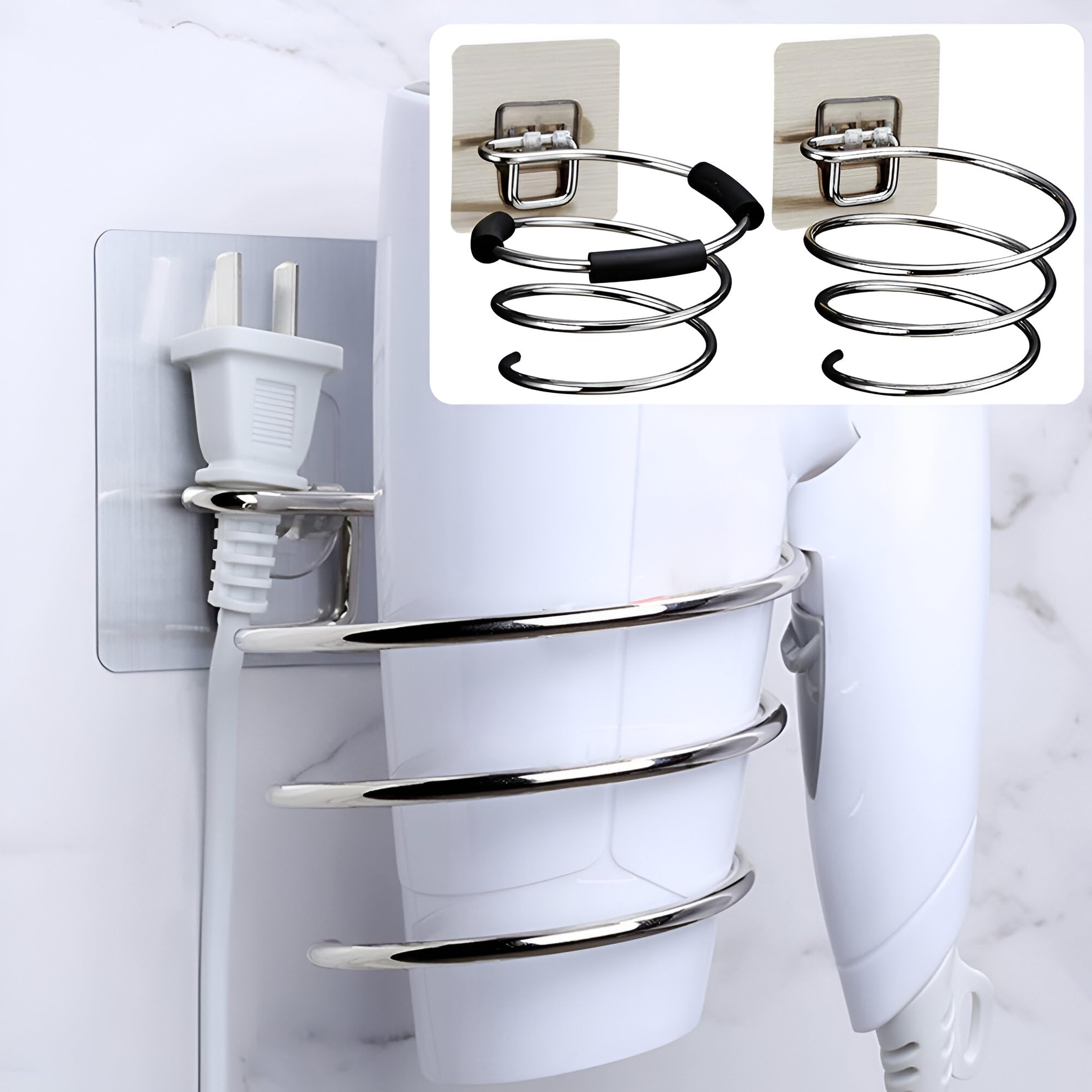 Jeyux Hair Dryer Holder Wall Mount,Bathroom & Bedroom Hair Care Styling Tools Organizer for Flat Iron,Curling Wand,Hair Straightener (Silver) 3