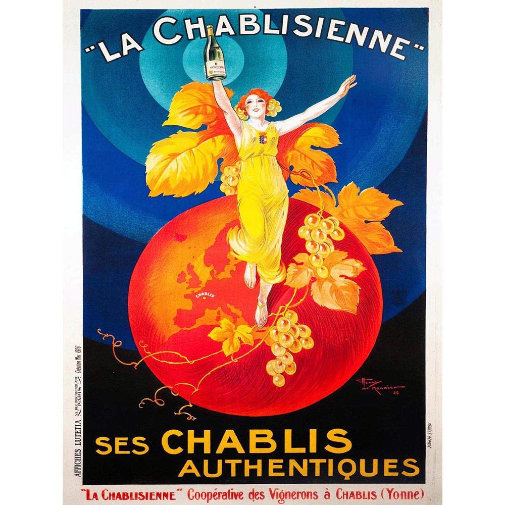Wee Blue Coo Unframed Wall Art Advert Chablis Wine France Artistic Vintage12X16 Inch from B&Q