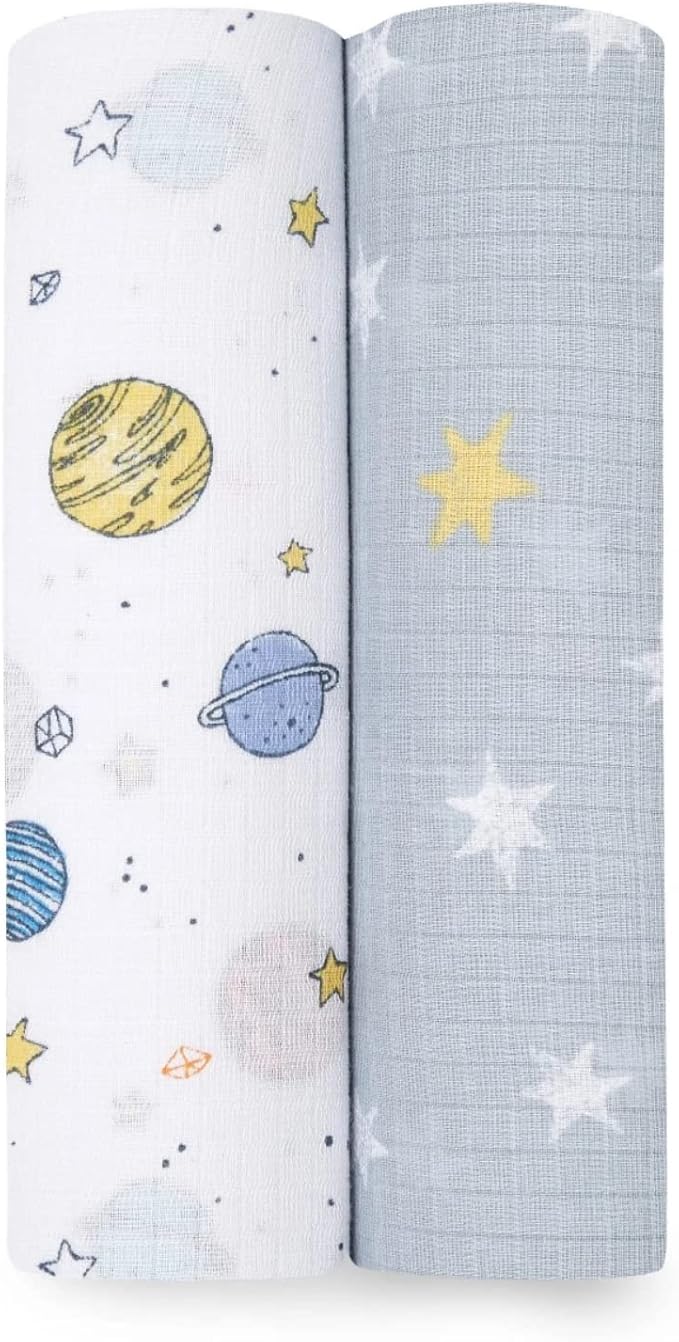 Aden+anais Swaddle Blanket, Muslin for Girls & Boys, Baby Receiving Swaddles, Toddler Gift, 2 Pk, Space Cadet