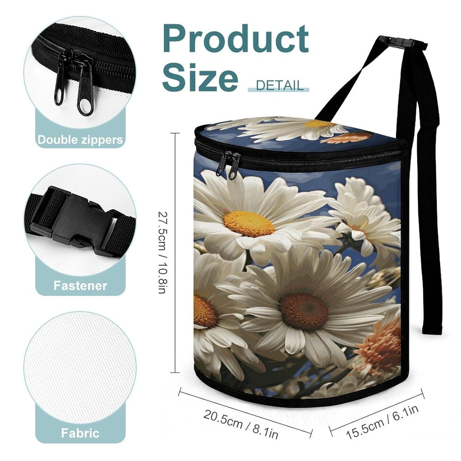 Floral Daisy Car Trash Bag Large Capacity Car Garbage Can with Lid Collapsible Portable Auto Trash Bin Hanging Auto Organizer Storage Bag for Travelling Outdoor