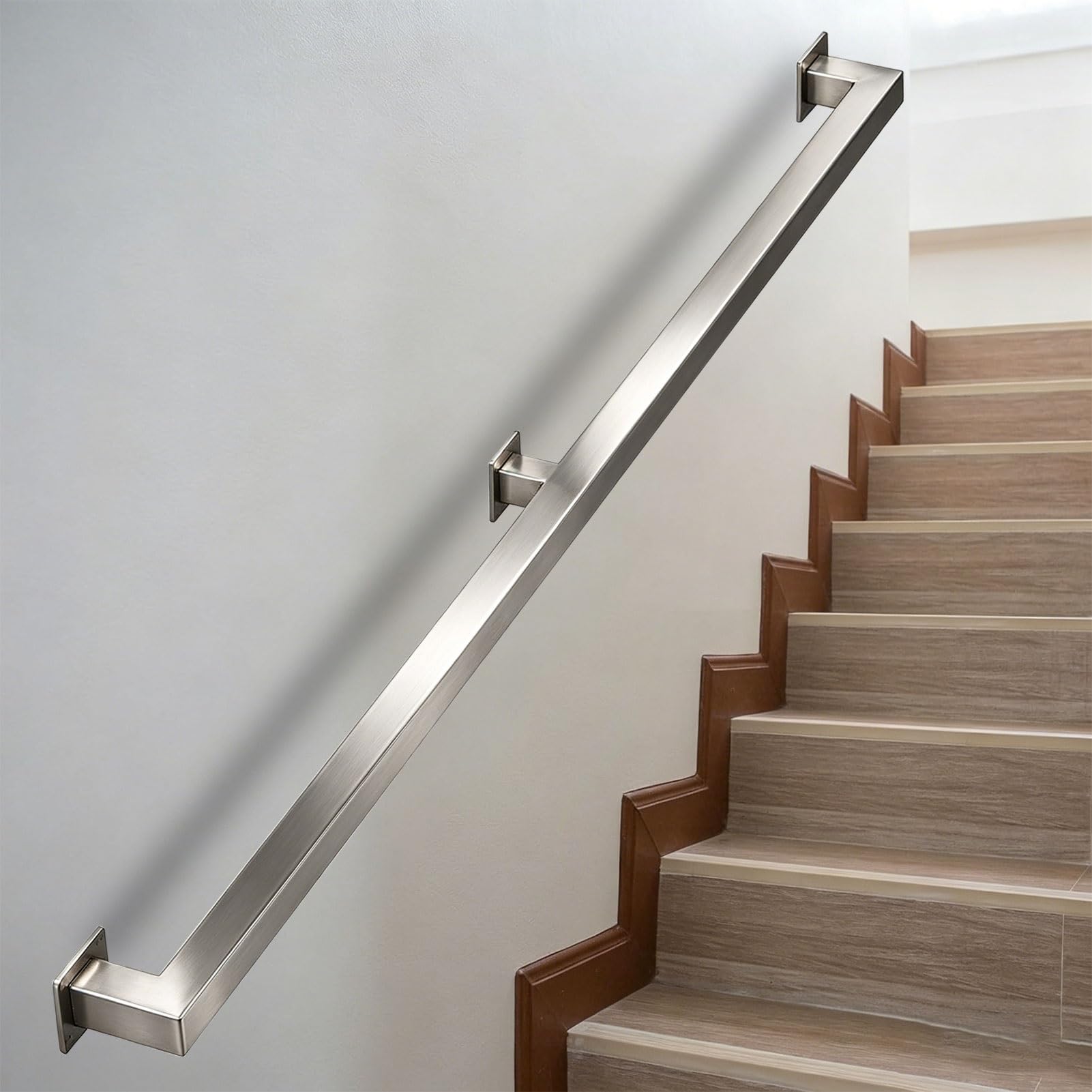 Handrails for Stairs, 1m 1.5m 2m 2.5m Stainless Steel Banister Handrail Indoor Outdoor Hand Rails for Stairs, Stair Railing with Wall Mounted Fittings(14ft/420cm)