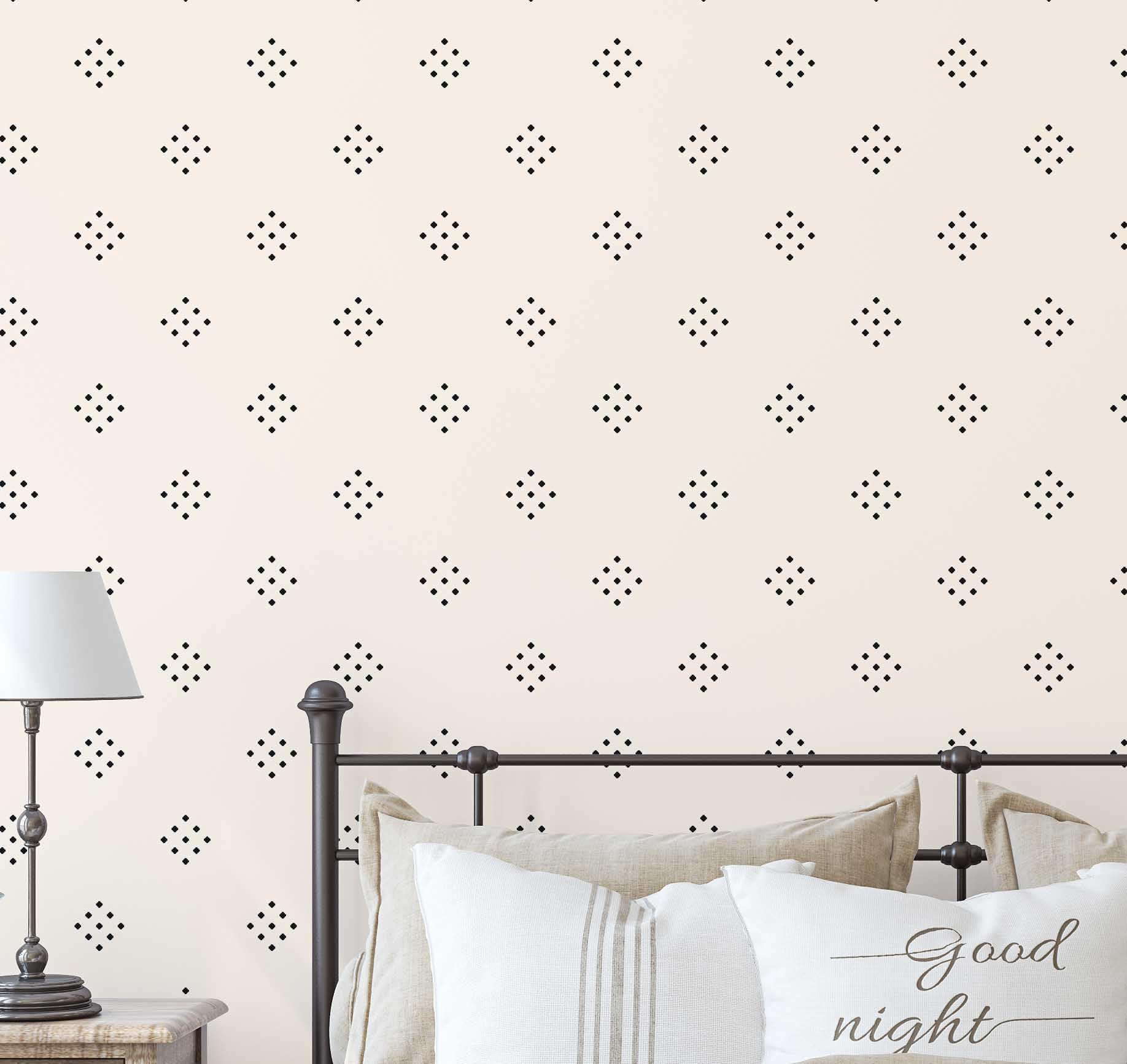 S4Sassy Papel Pintado Moderno De Lunares Y Rombos: Revestimiento De Pared Bohemio Blanca, Papel De Vinilo Autoadhesivo, Revestimiento Decorativo, Armario Y Sala De Estar
