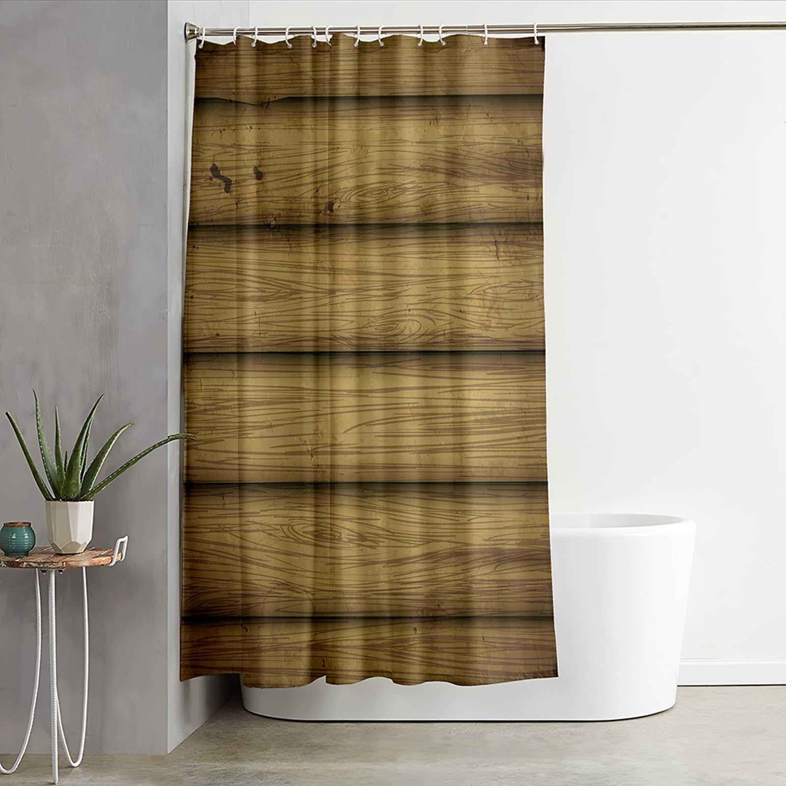 Cortina de ducha con anillas, poliéster amarillo trigo de madera horizontal cortina de ducha con grommets y ganchos, 165 x 180 cm