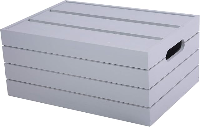 Wooden Crate with Detachable Lid Storage Box Gift Hamper Retail display Shelve Box (Small, Grey)