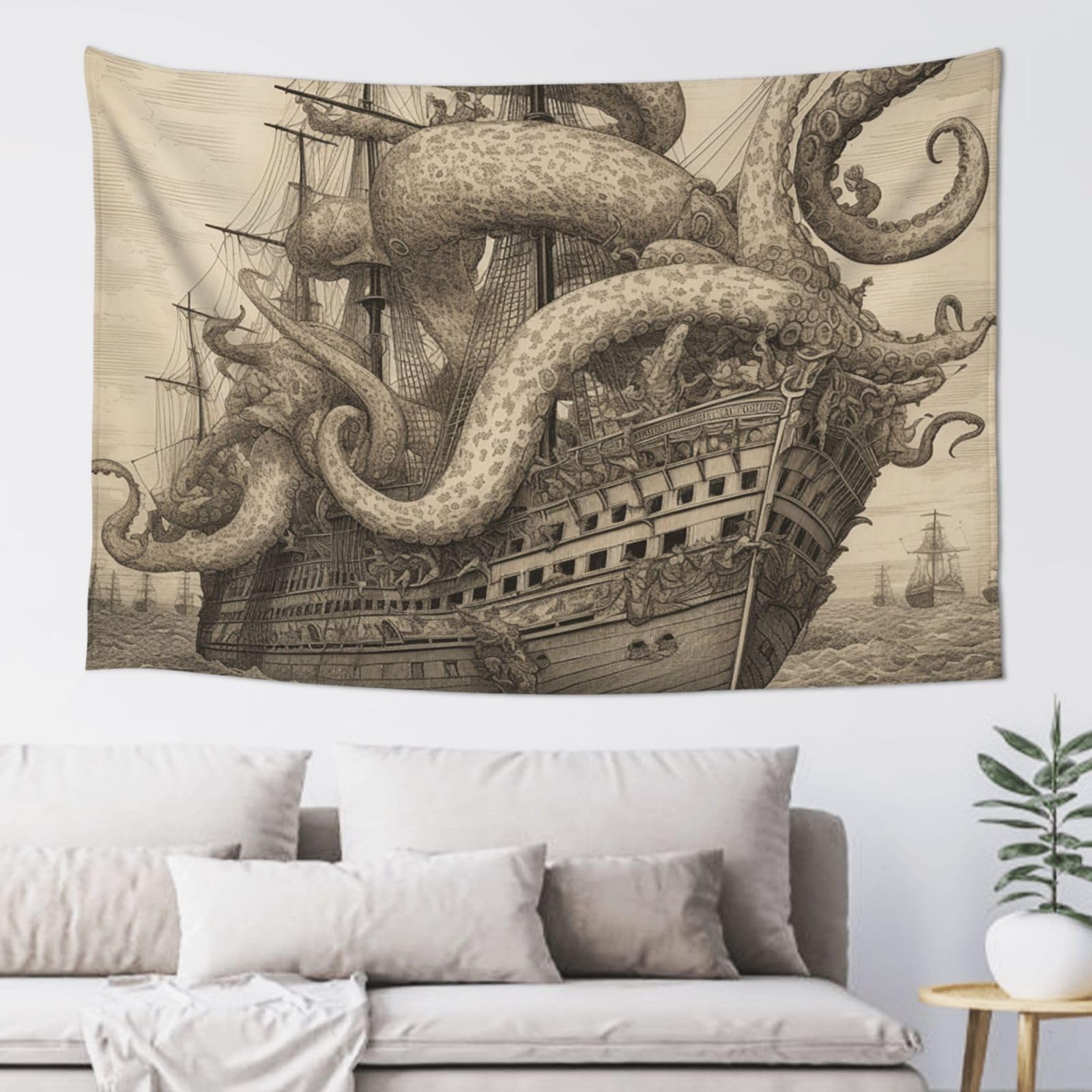 FodPand Sailing Pirate Octopus Tapestry for Bedroom Aesthetic, Wall Hanging Tapestries Art Decor Backdrop Wall Tapestry for Dorm Living Room Funny Poster Party Banner Background 40" X 60"