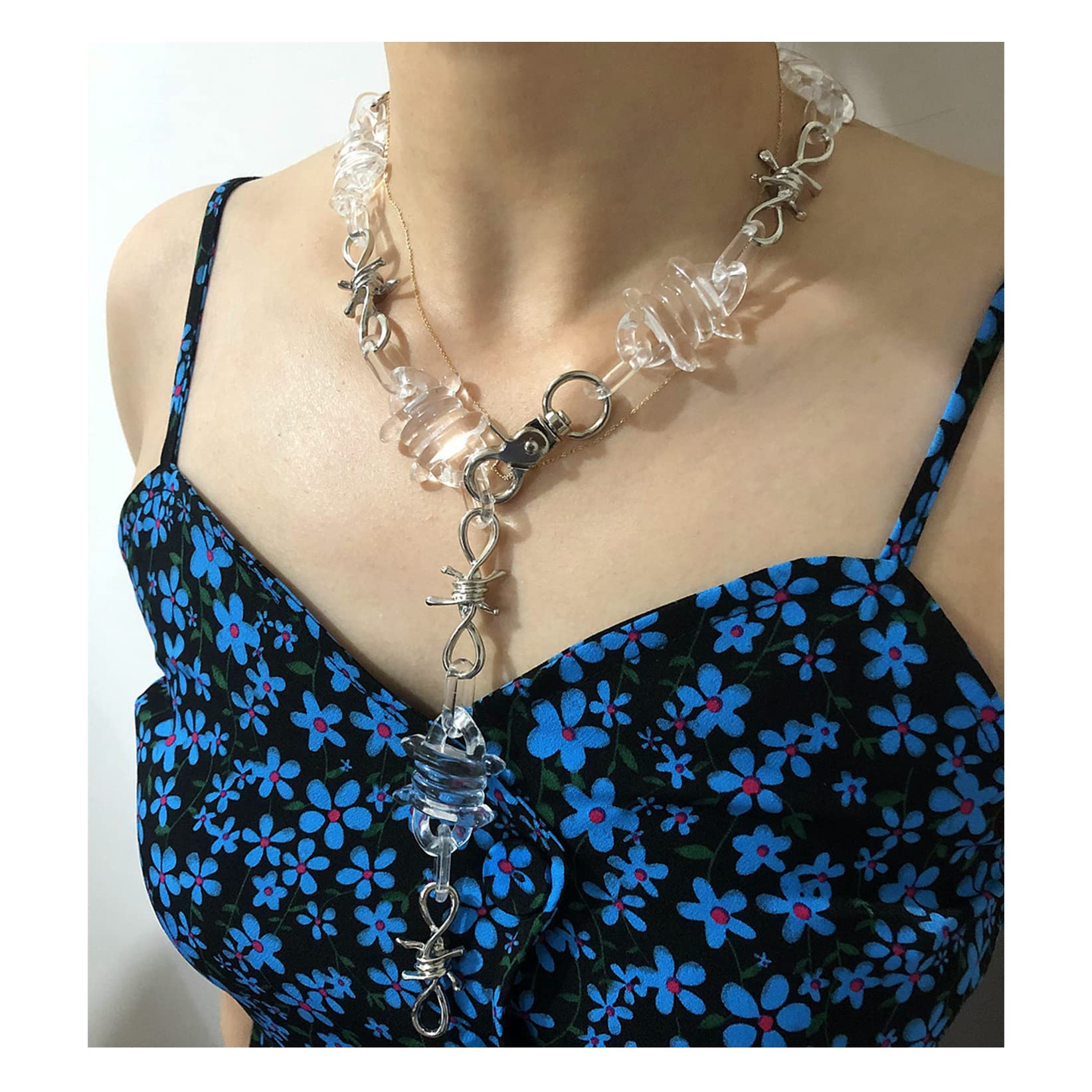 ESNY Punk Acrilic Cuban Link Catena Coperonatore Collana Collana Grossa Collana Collana Collana Collana Collana Collana Colorata per Donne Transparent