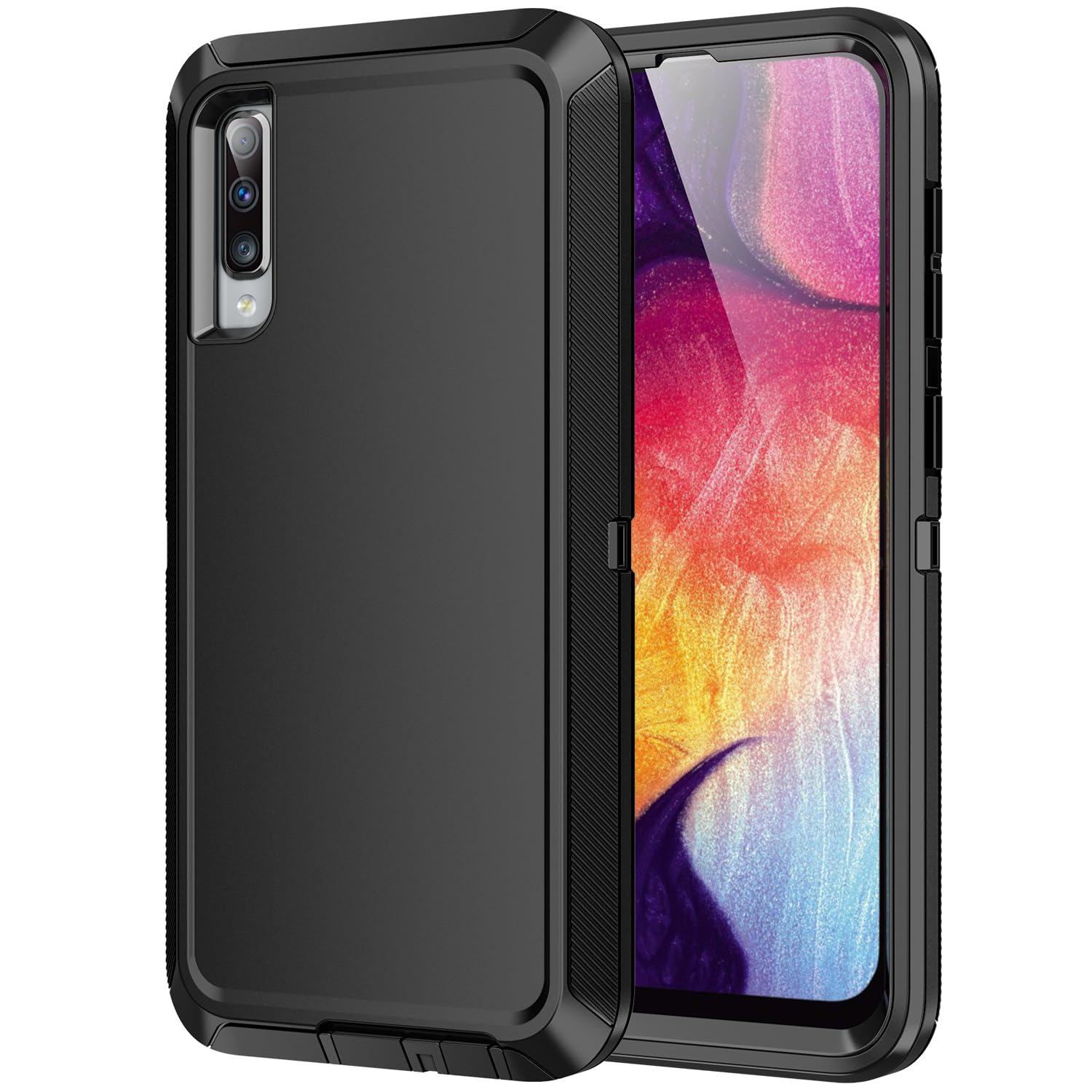 Mieziba for Galaxy A50 Case,Heavy Duty Shockproof Dust/Drop Poof 3 Layers Full Bady Protection Rugged Cover Case for Galaxy A50,Black