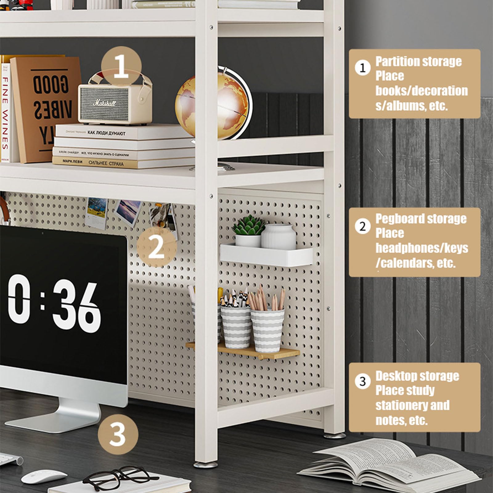 Libreria da scrivania in metallo, organizer per ufficio e dormitorio, con scomparti multipli e design moderno