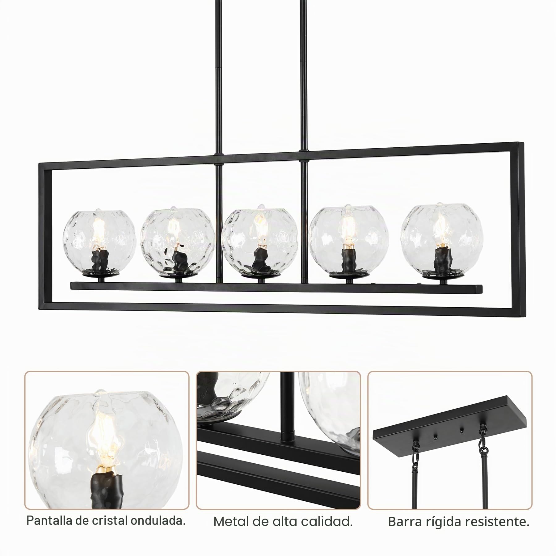 Tribesigns Lámpara colgante moderna con 5 puntos de luz, altura ajustable, lámpara de techo metálica para comedor, cocina, vestíbulo, entrada y dormitorio (conexión E14, sin lámpara)