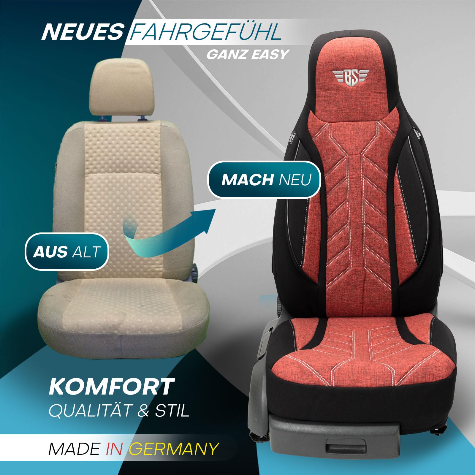 HERM202 - Fundas de asiento para VW Grand California, color: negro y rojo, modelo: Prime Pilot, fundas de asiento de coche, fundas protectoras de asientos, fundas protectoras