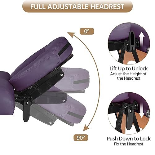 Miniatura 4 de Yaheetech Cama de spa portátil para pestañas, cama de masaje, mesas de spa plegables ajustables de 2 pliegues con bolsa no tejida, lavanda