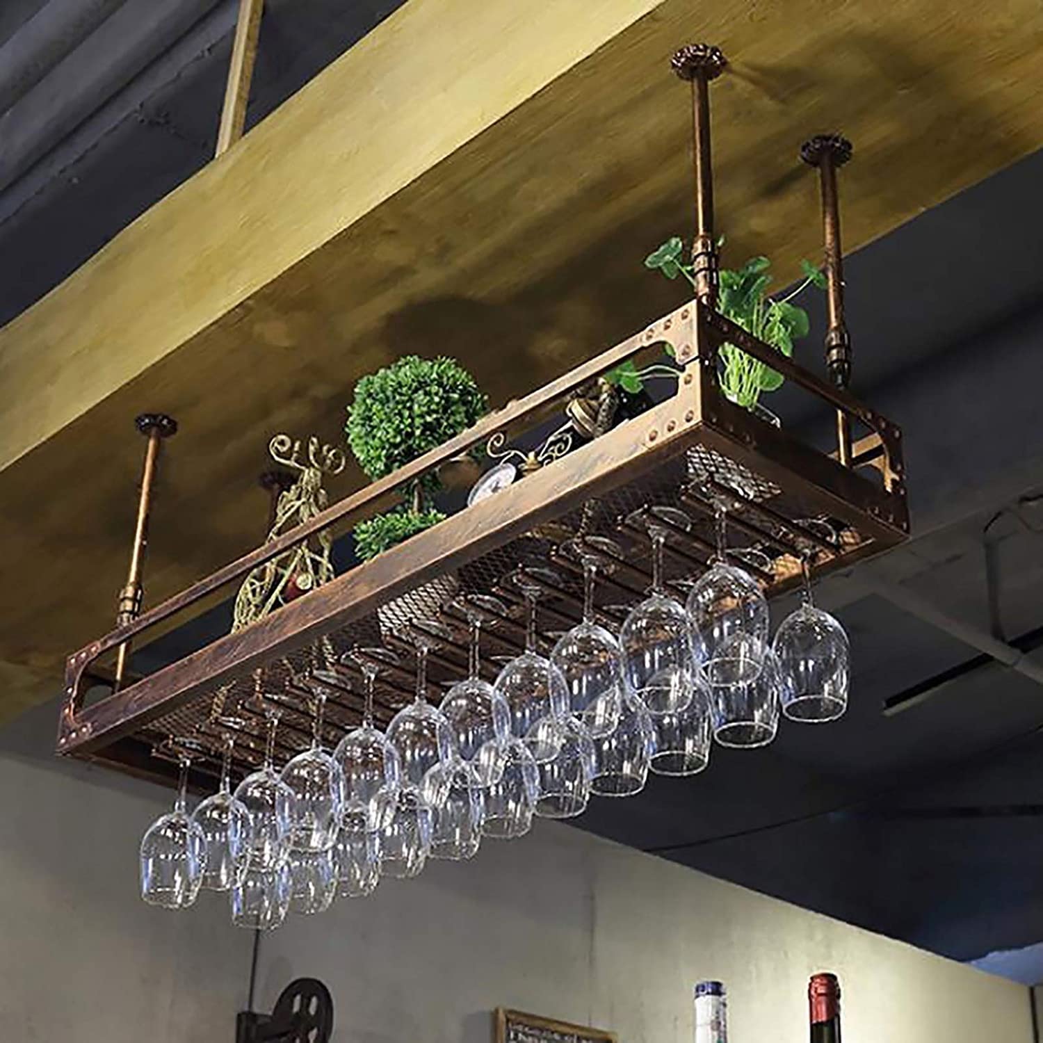Casier à vin monté au plafond en métal de 100cm pour aménager un coin bar convivial