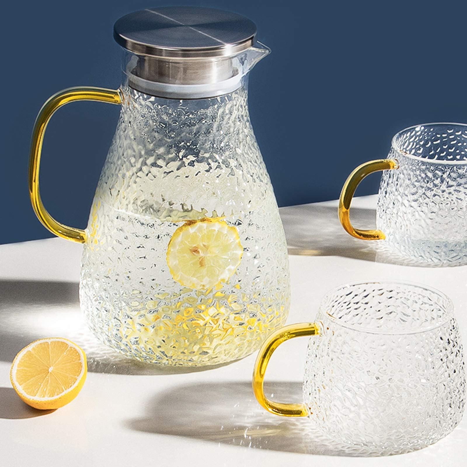 Pichet Ménagère Haut Borosilicate Matériau Verre Cafare avec pichet en Acier Inoxydable résistant à la température Haute température avec couvercle-1500ml Pichets