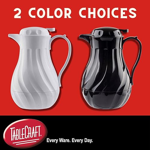 Miniatura 4 de TableCraft 1001402 Cash & Carry Connoisserve - Decantador de café, 40 onzas, blanco, prensa de pulgar, diseño de remolino, aislamiento de triple