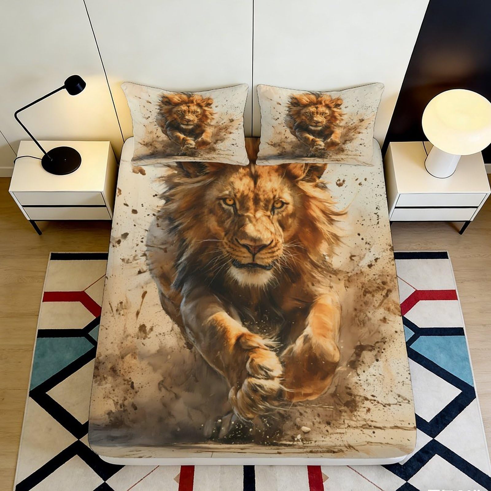 Ctjqhvmx Style-4 3D Printed Lion Theme Fitted Sheet Microfiber Non-Slip Deep Pocket Lion Mattress Fitted Cover Full Wrap Washable Bedroom 90X200x25cm 90X200x25cm