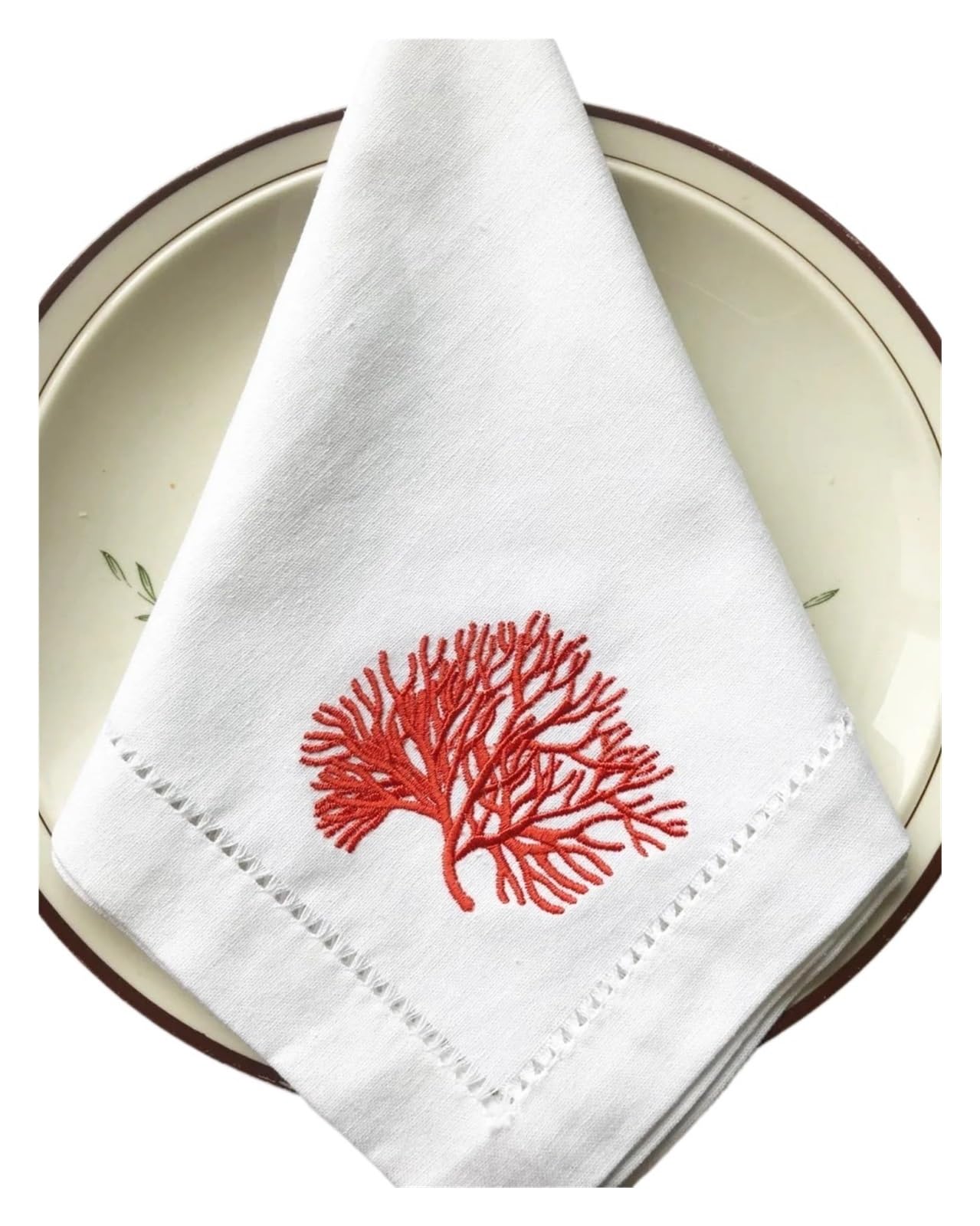 Napkins Multicolor Corals Embroidered Napkin, Placemat Cotton+Linen, Table Decoration(Color 02)