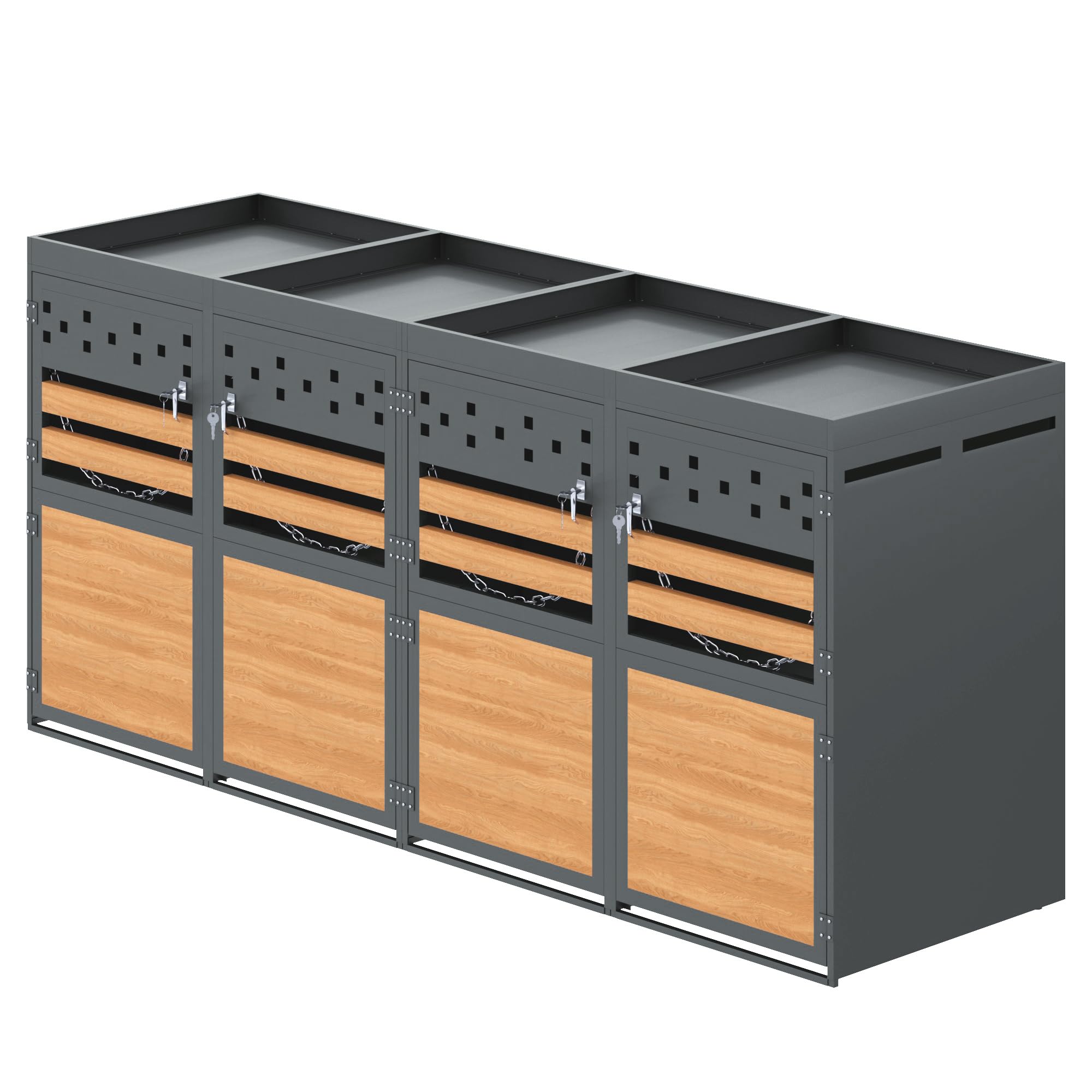 Mülltonnenbox Mit Pflanzdach 4-Fach Wetterfest Metall – Mülltonnenverkleidung Für 4 Tonnen 120-240 Liter Mit Schloss & Belüftung | Outdoor Abfallbehälter Box Mit Modularem Design