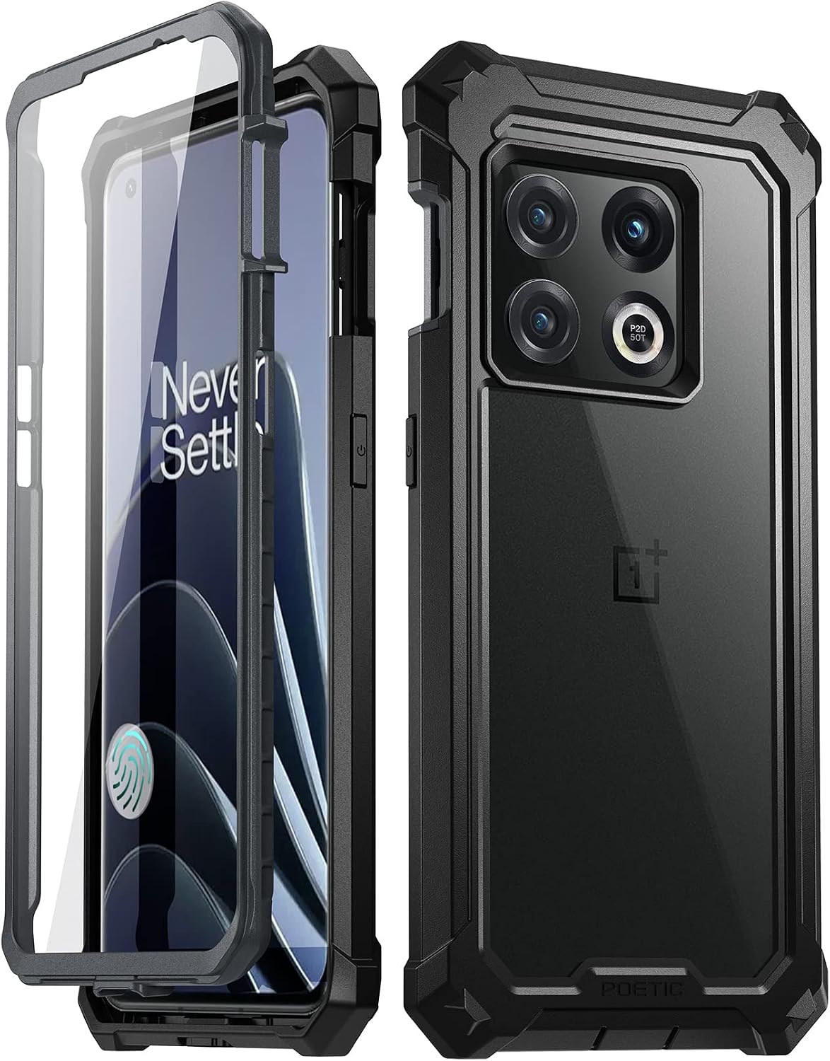 Poetic Guardian Case Designed for OnePlus 10 Pro 5G, Built-in Screen Protector Work with Fingerprint ID, Full Body Hybrid Shockproof Bumper Cover Case, Black/Clear