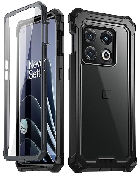 Poetic Guardian Case Designed for OnePlus 10 Pro 5G, Built-in Screen Protector Work with Fingerprint ID, Full Body Hybrid Shockproof Bumper Cover Case, Black/Clear