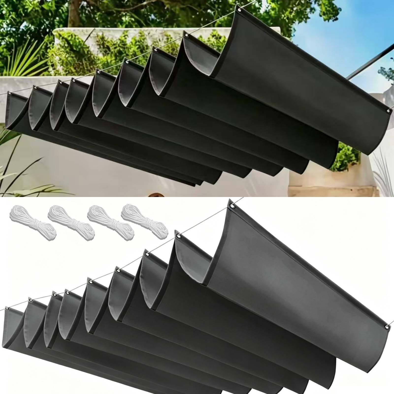 Rozwijany Żagiel Przeciwsłoneczny Wave 140x400cm Blokujący 98% UV Żagiel Przeciwsłoneczny Do Pergoli Z Oczkami I Sznurkiem Do Ogrodu Zewnętrznego, Patio, Trawnika, Ciemny szary