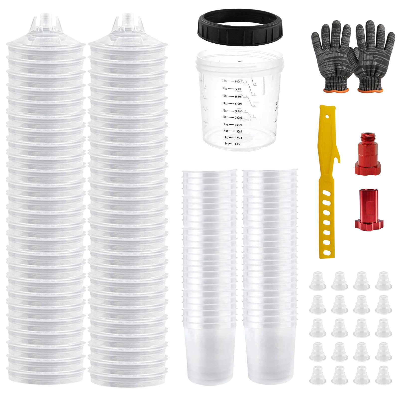 Einweg Farbspritzpistolenbecher 20 Unzen (600 ml) Set 50 Becher Deckel HVLP LVLP Farbsystem