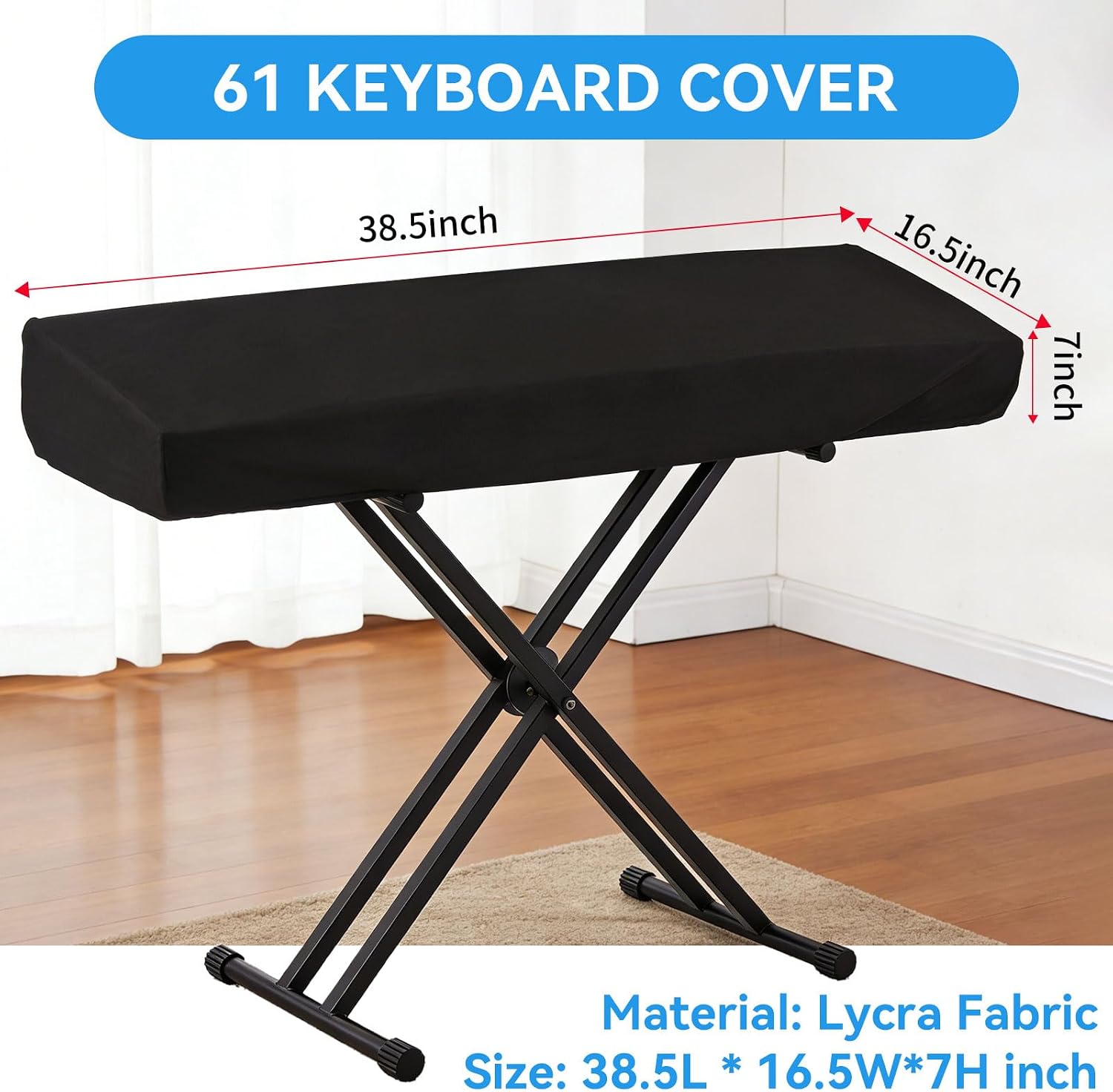 61 Keys Piano Keyboard Dust Cover With Durable Elastic Band And Rope Lock, Suitable For Digital Electronic Pianos, Black
